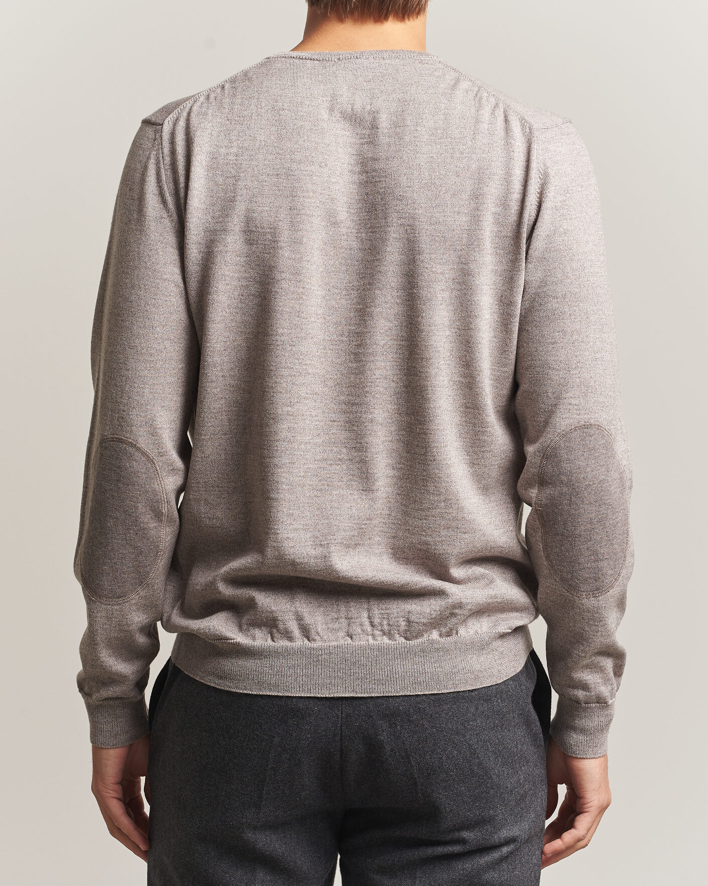 Men | Sweaters & Knitwear | Stenströms | Merino Patch Crew Neck Beige