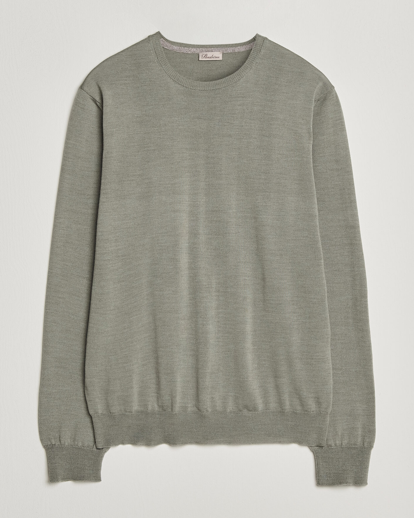 Men | Sweaters & Knitwear | Stenströms | Merino Patch Crew Neck Green/Grey
