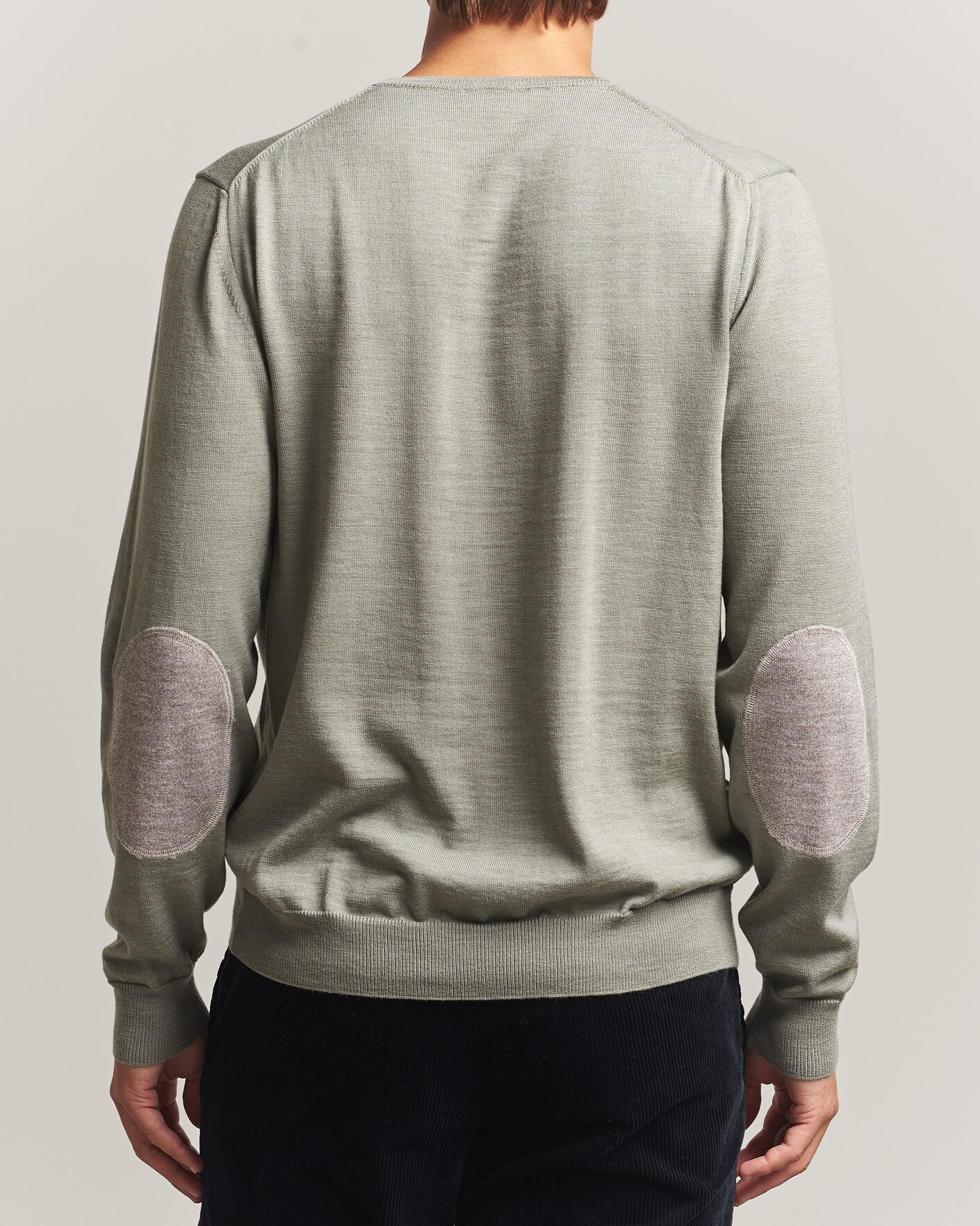 Men | Sweaters & Knitwear | Stenströms | Merino Patch Crew Neck Green/Grey