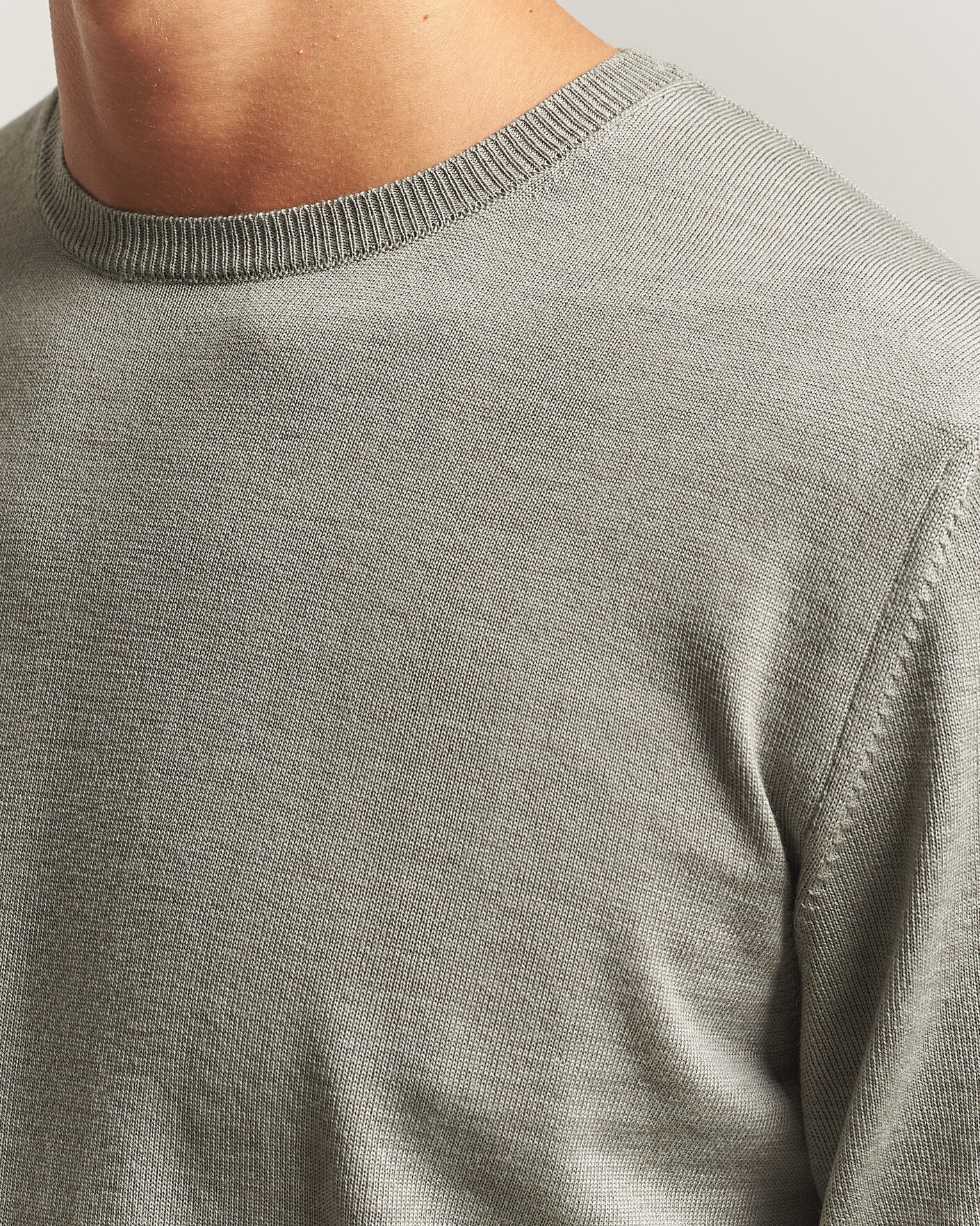 Men | Sweaters & Knitwear | Stenströms | Merino Patch Crew Neck Green/Grey