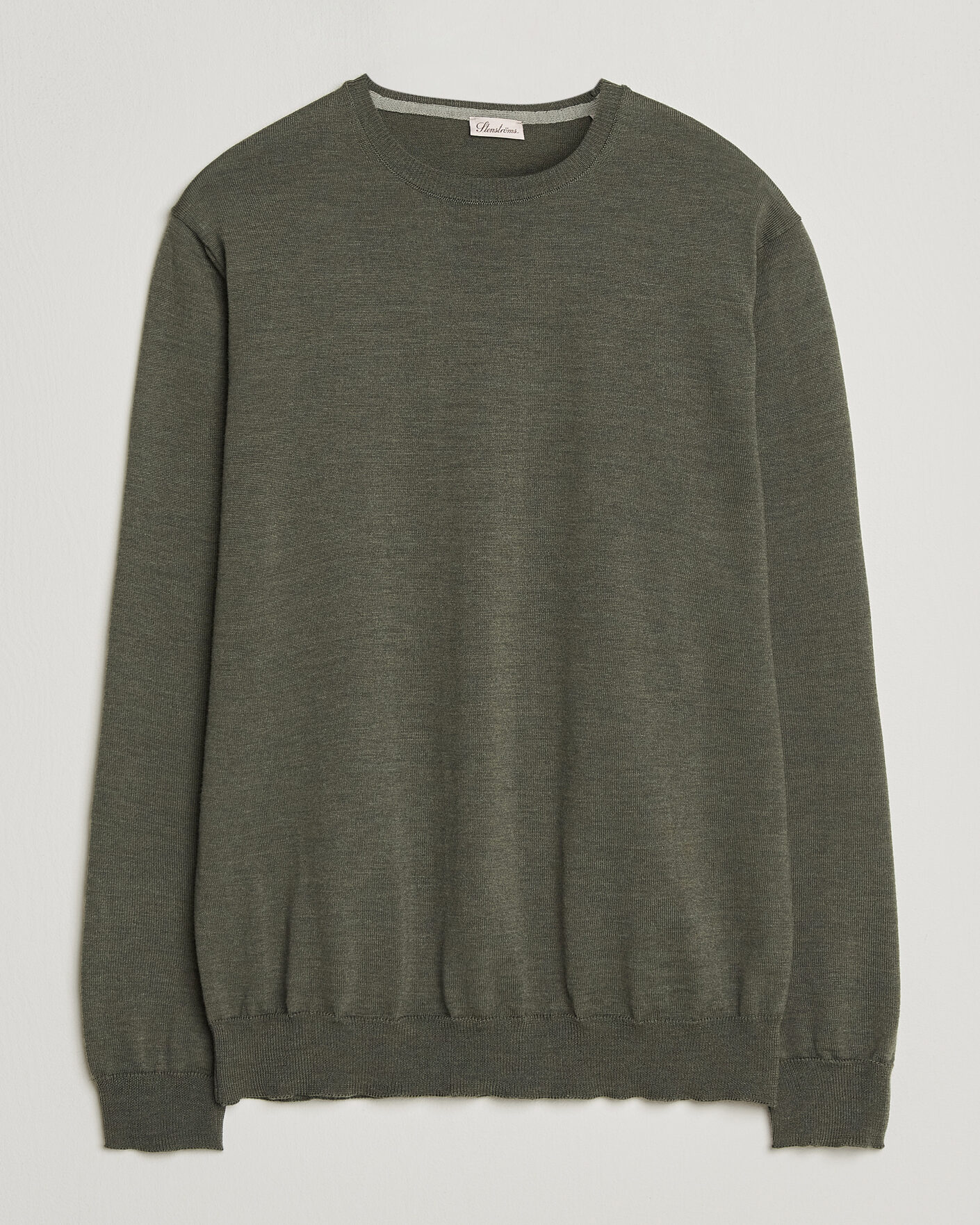 Men | Sweaters & Knitwear | Stenströms | Merino Patch Crew Neck Dark Green