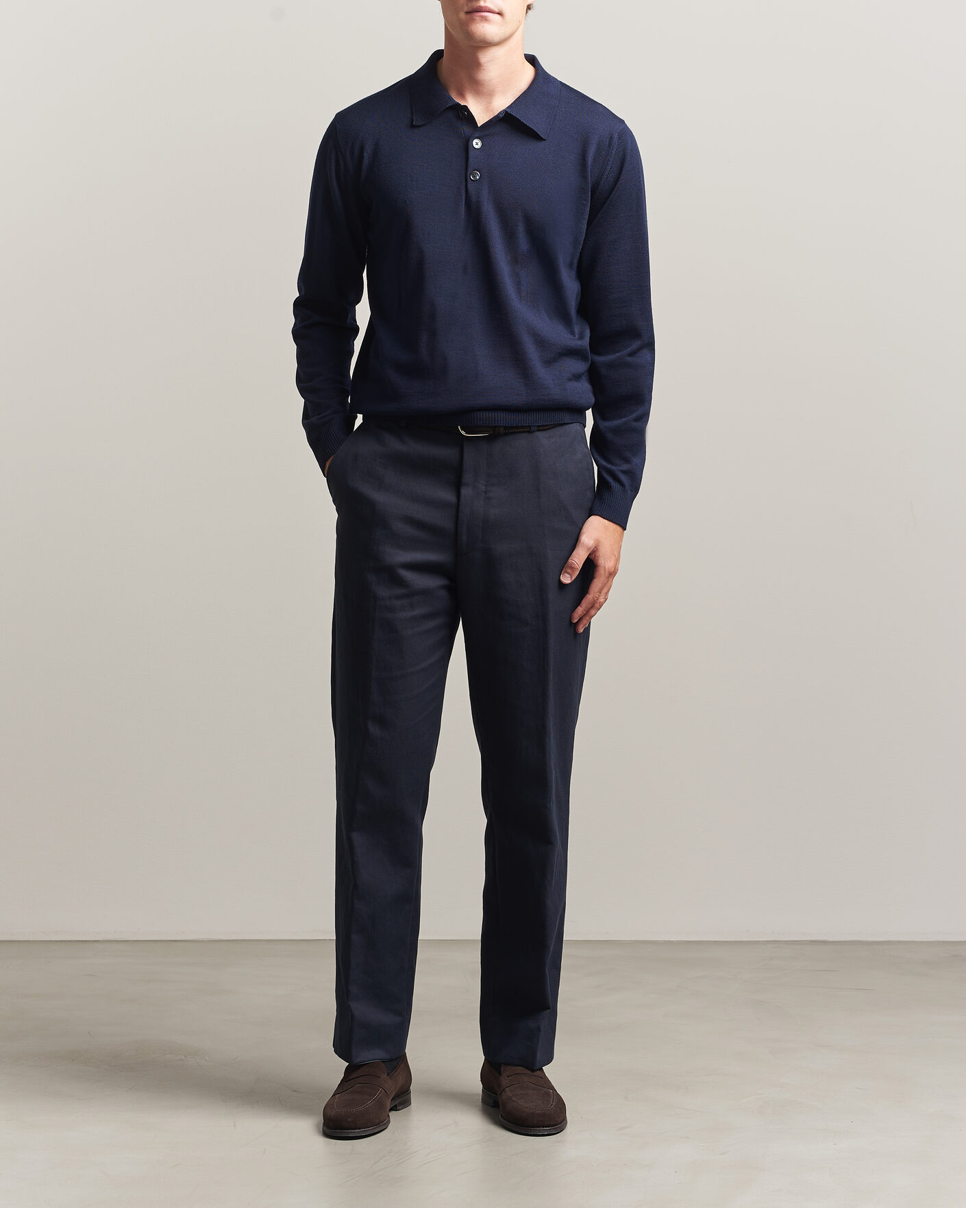 Men | Sweaters & Knitwear | Stenströms | Merino Polo Navy