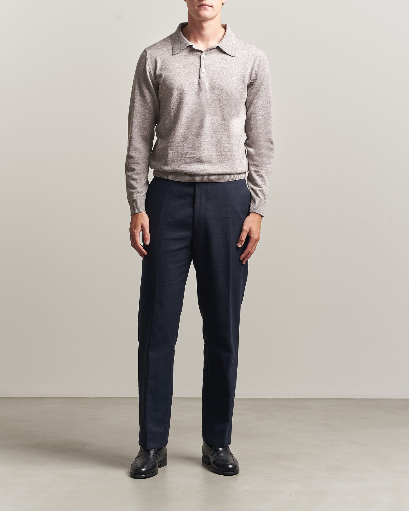 Men | Sweaters & Knitwear | Stenströms | Merino Polo Beige