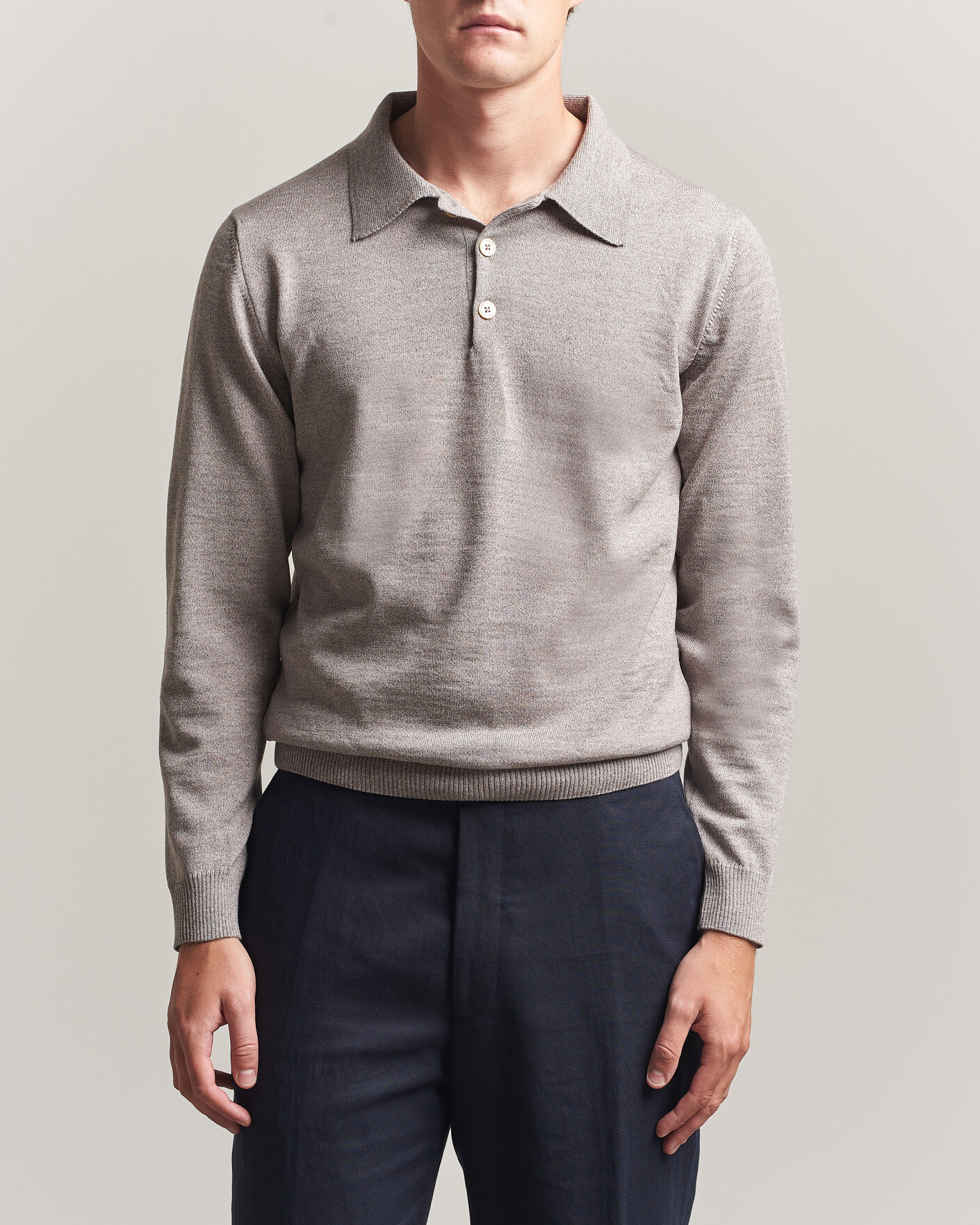 Men | Sweaters & Knitwear | Stenströms | Merino Polo Beige