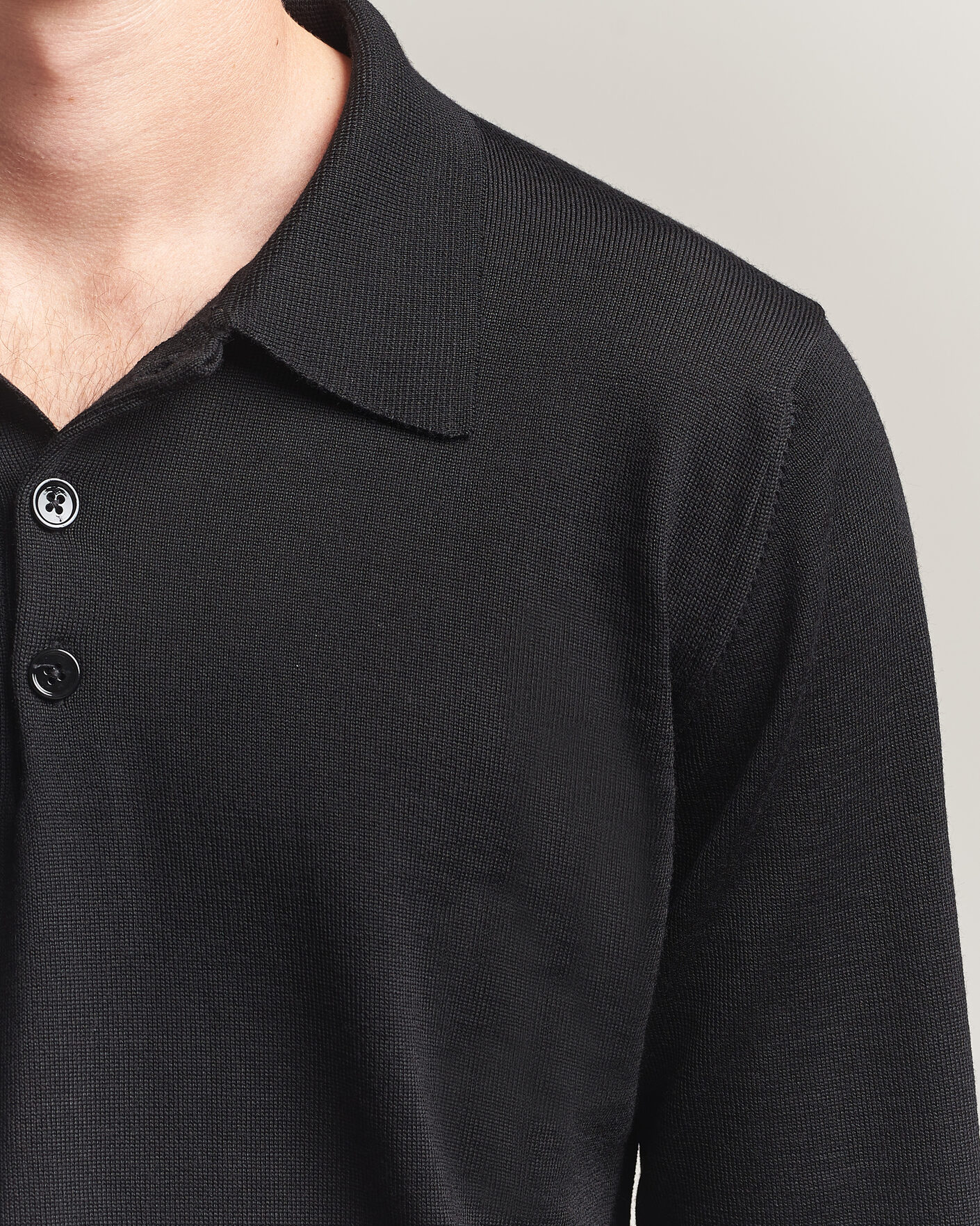 Men | Sweaters & Knitwear | Stenströms | Merino Polo Black