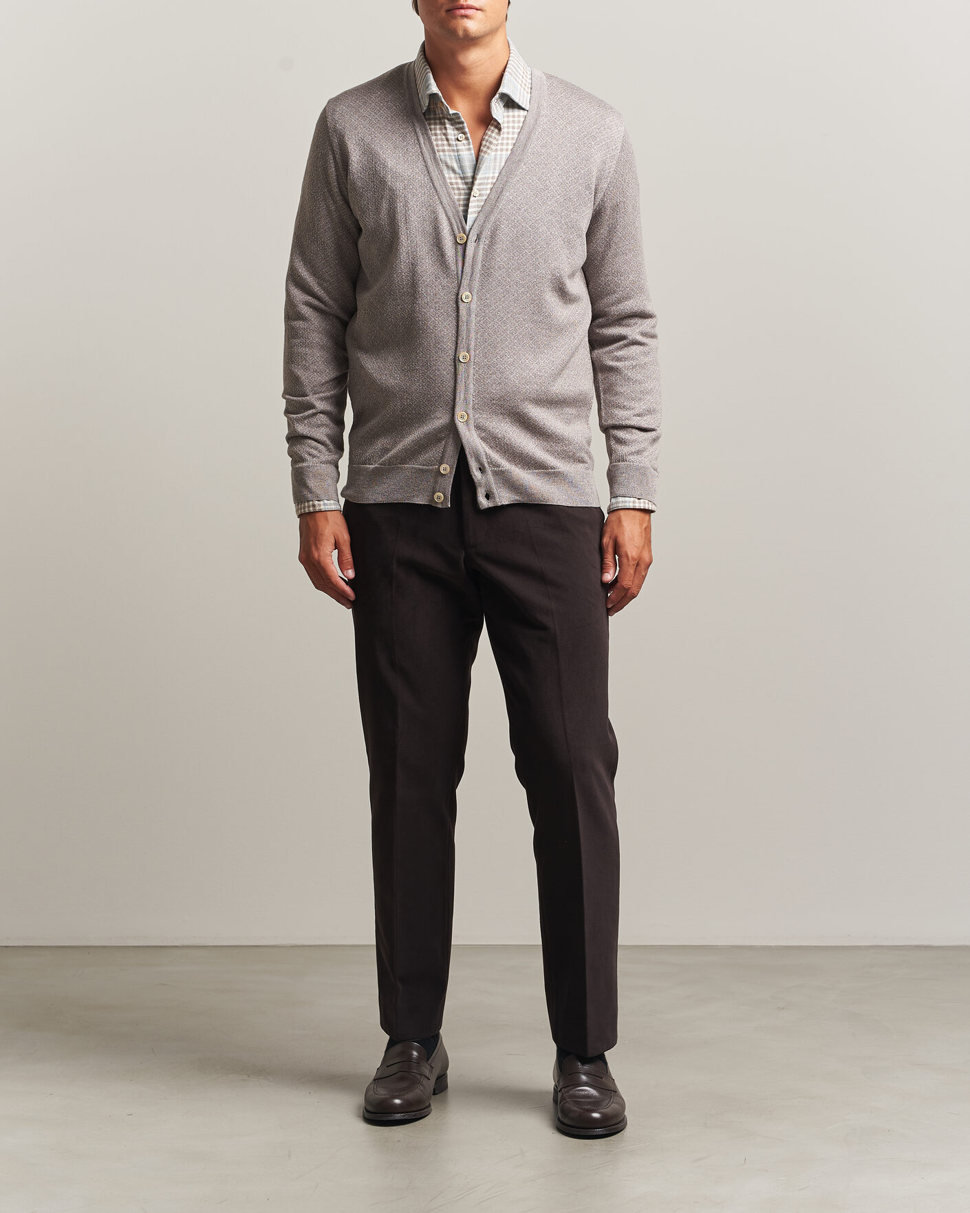 Men | Sweaters & Knitwear | Stenströms | Merino Jaquard Cardigan Beige