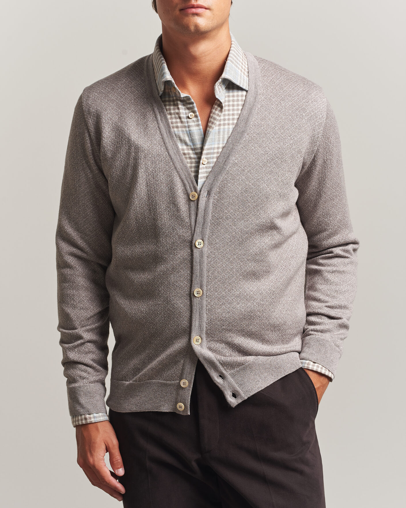 Men | Sweaters & Knitwear | Stenströms | Merino Jaquard Cardigan Beige