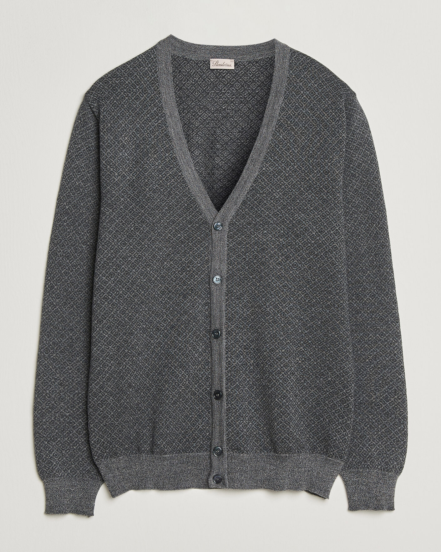 Men | Sweaters & Knitwear | Stenströms | Merino Jaquard Cardigan Dark Grey