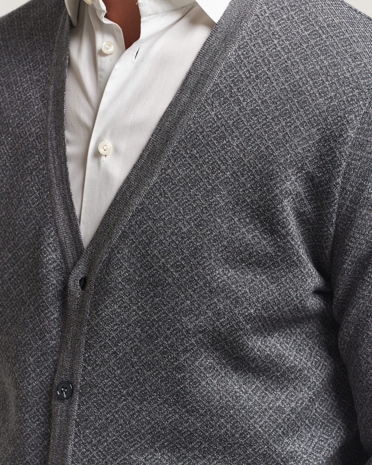 Men | Sweaters & Knitwear | Stenströms | Merino Jaquard Cardigan Dark Grey