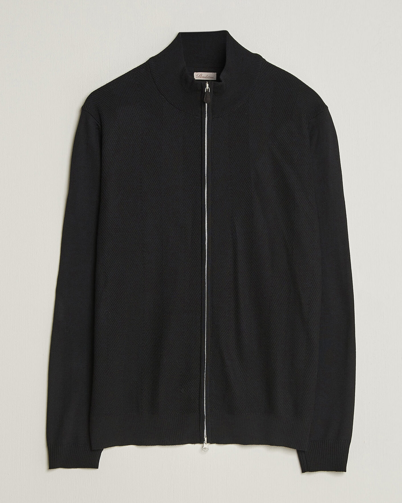 Men | Sweaters & Knitwear | Stenströms | Merino Herringbone Full Zip Black