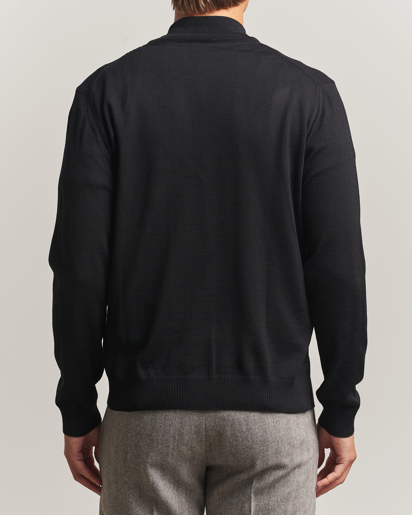 Men | Sweaters & Knitwear | Stenströms | Merino Herringbone Full Zip Black