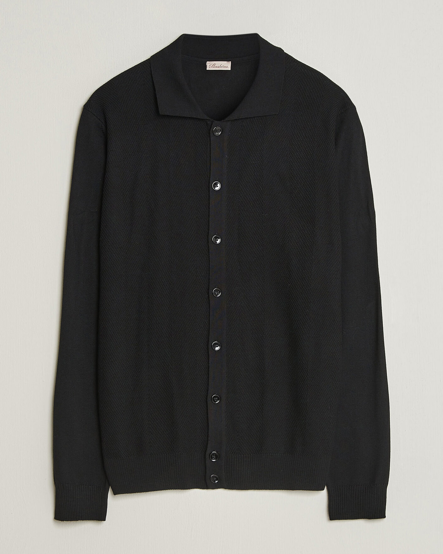 Men | Sweaters & Knitwear | Stenströms | Merino Herringbone Polo Cardigan Black