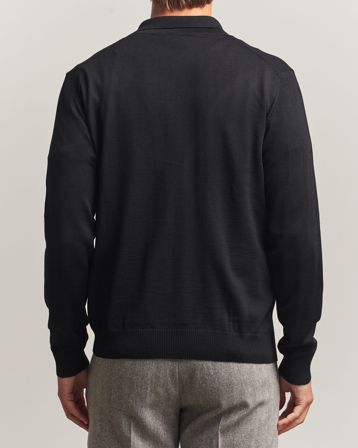 Men | Sweaters & Knitwear | Stenströms | Merino Herringbone Polo Cardigan Black