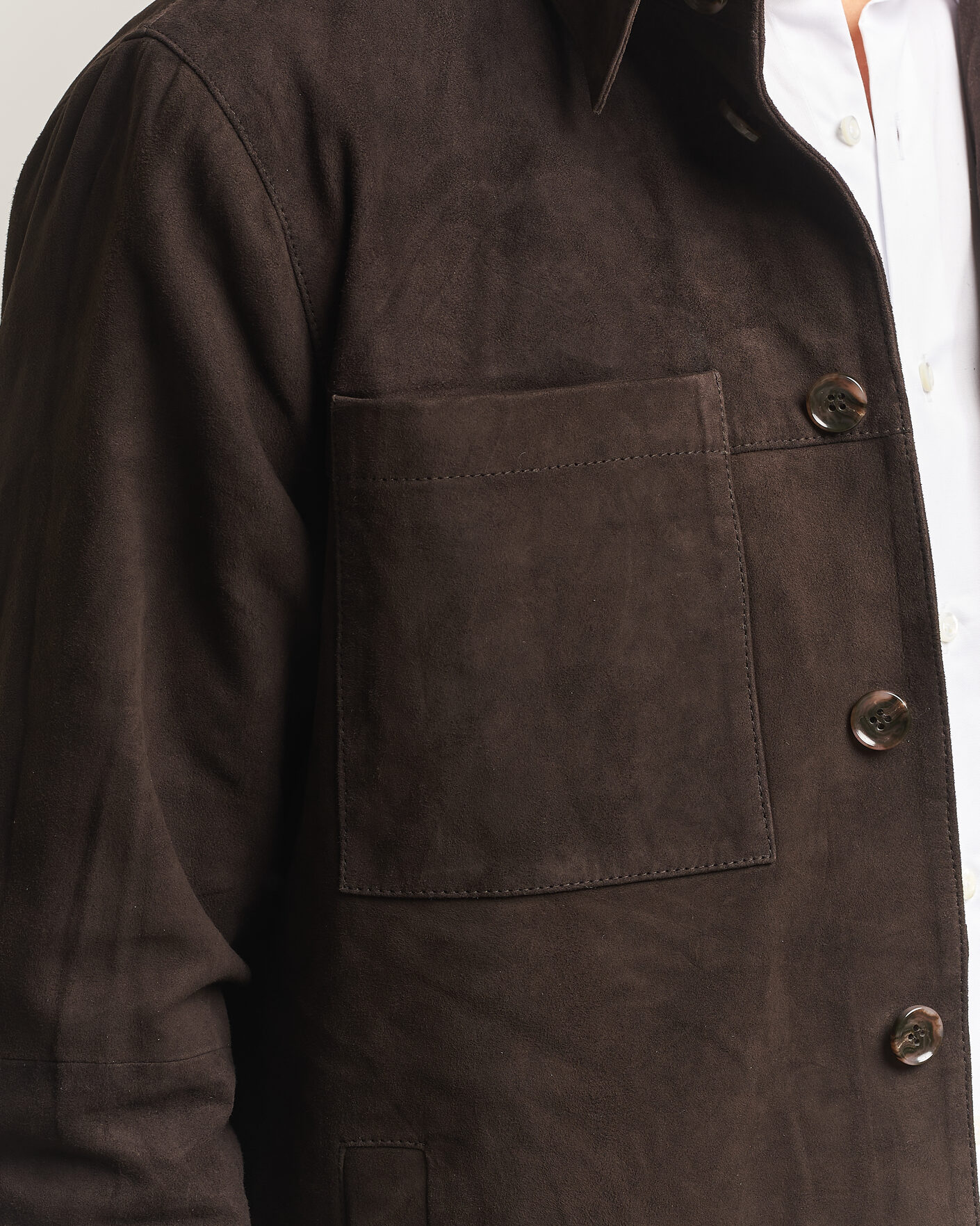 Men | Shirts | Stenströms | Goat Suede Overshirt Dark Brown