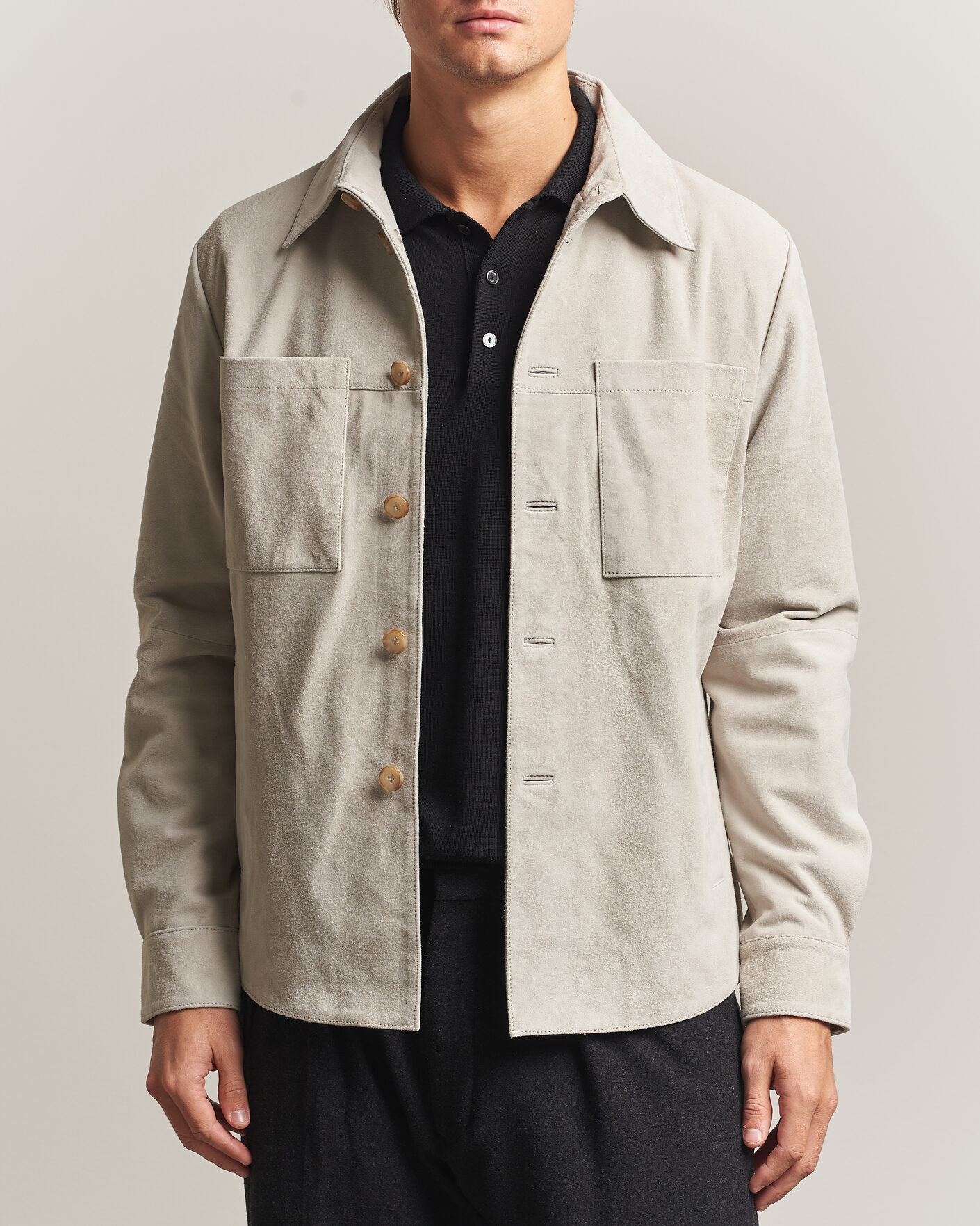 Men | Shirts | Stenströms | Goat Suede Overshirt Light Grey