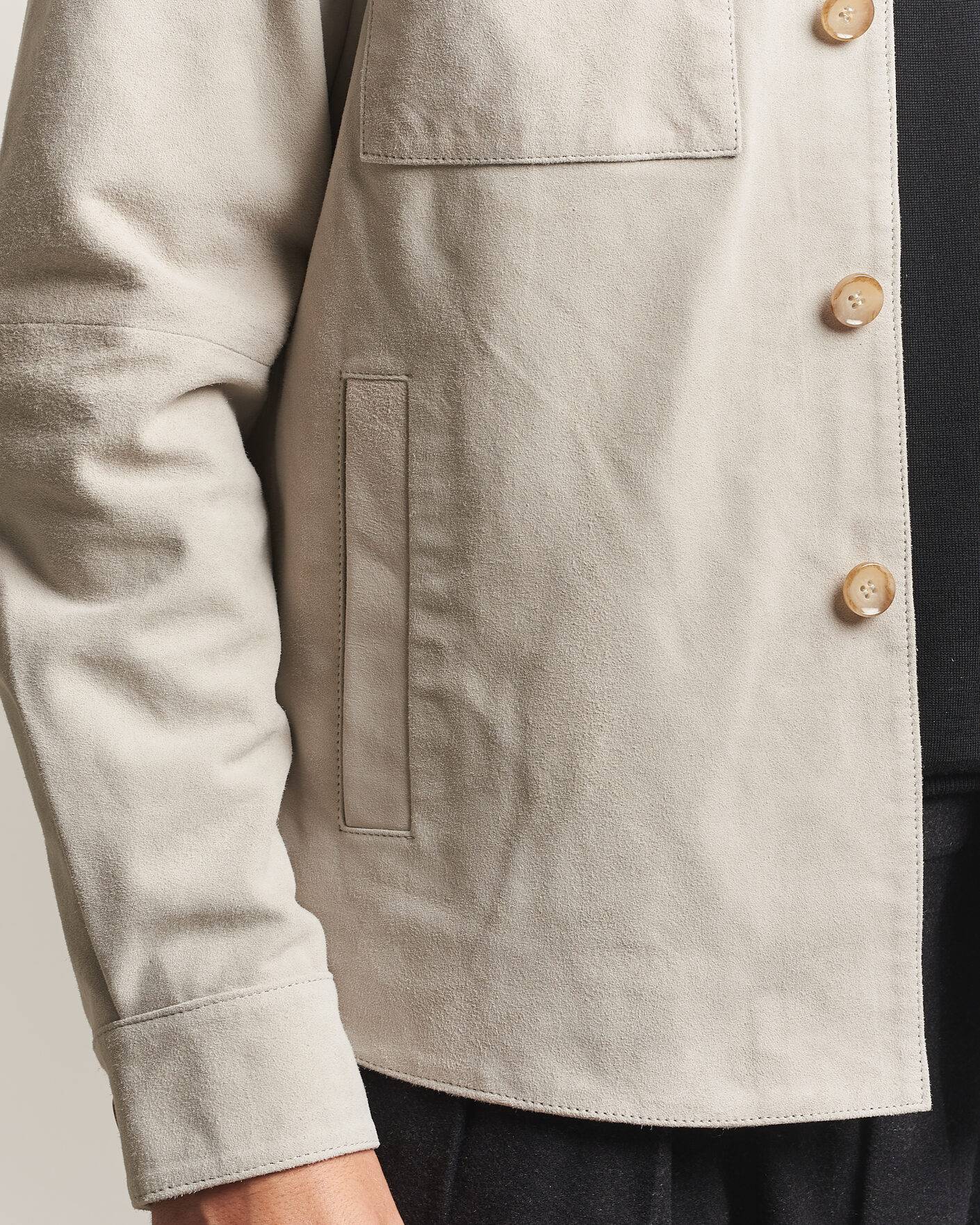 Men | Shirts | Stenströms | Goat Suede Overshirt Light Grey