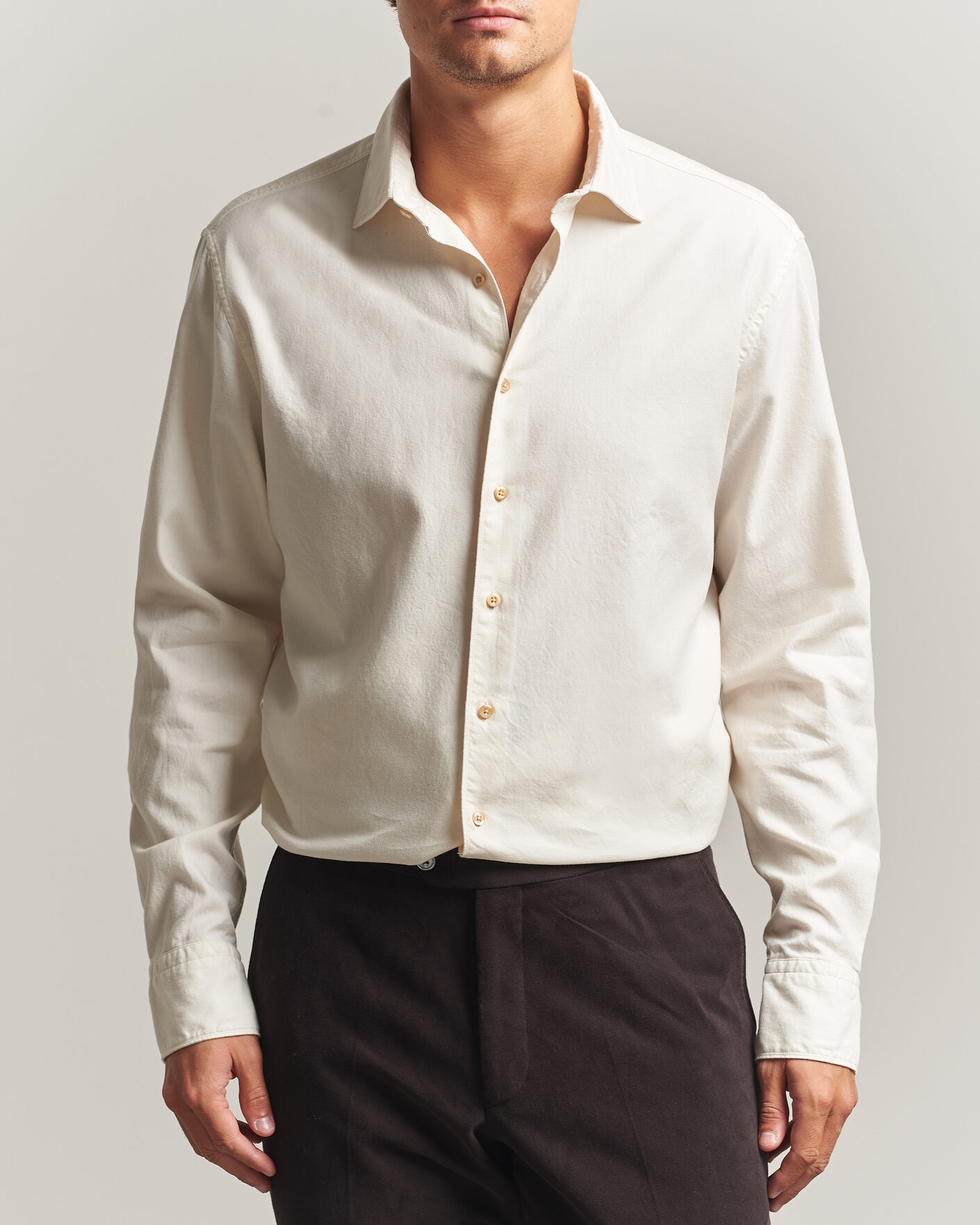 Men | Shirts | Stenströms | Regular Fit Cut Away Flannel Shirt Off White