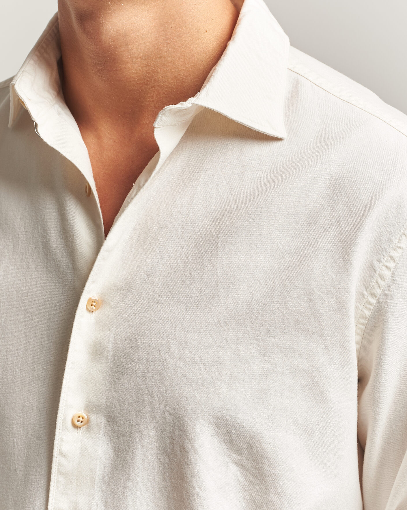 Men | Shirts | Stenströms | Regular Fit Cut Away Flannel Shirt Off White