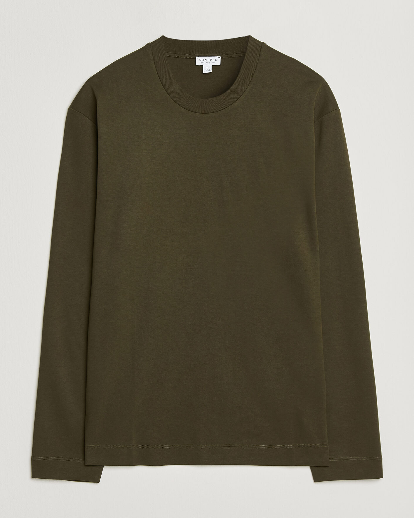 Men | T-Shirts | Sunspel | Heavy Weight Supima Cotton Long Sleeve T-Shirt Green