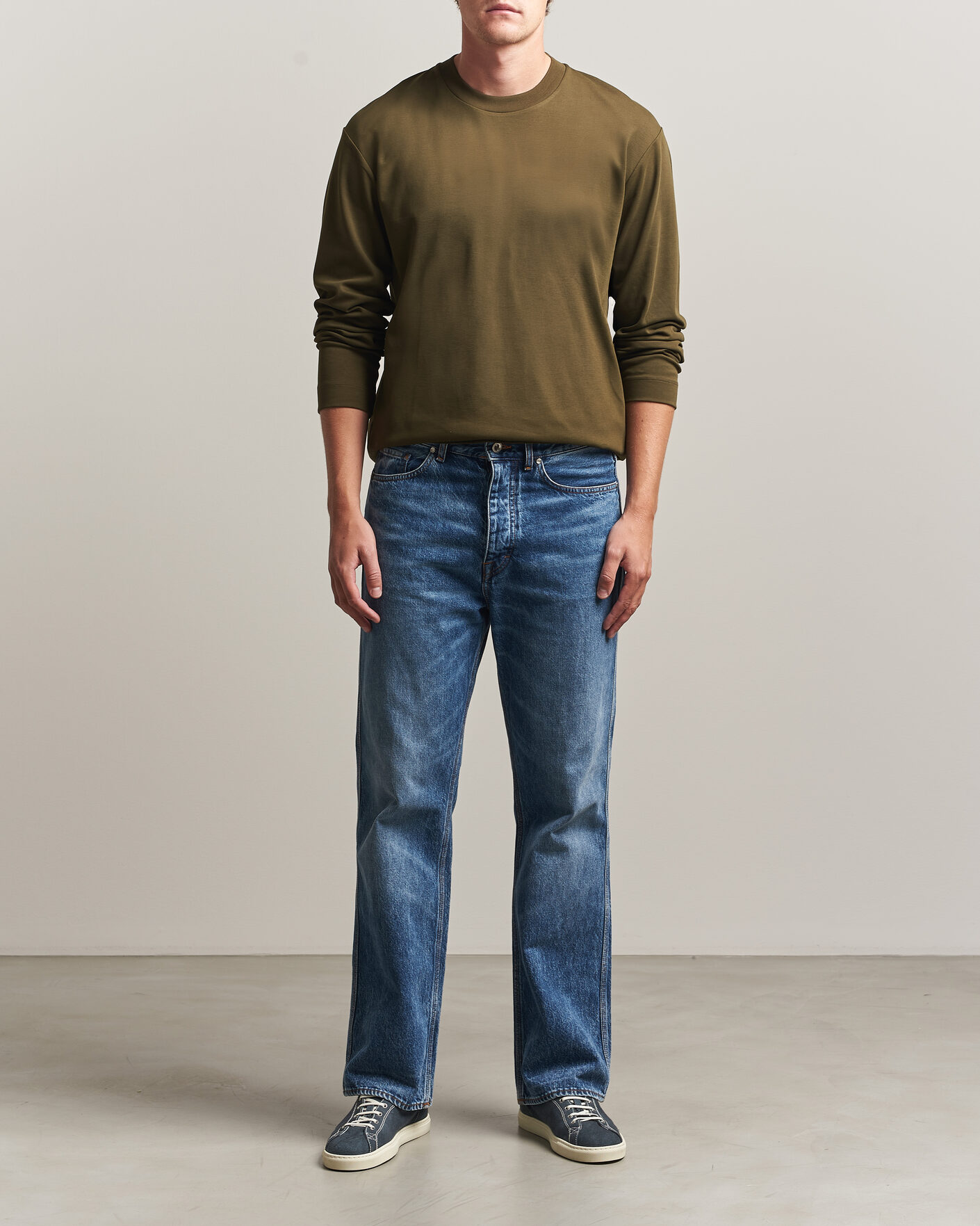 Men | T-Shirts | Sunspel | Heavy Weight Supima Cotton Long Sleeve T-Shirt Green