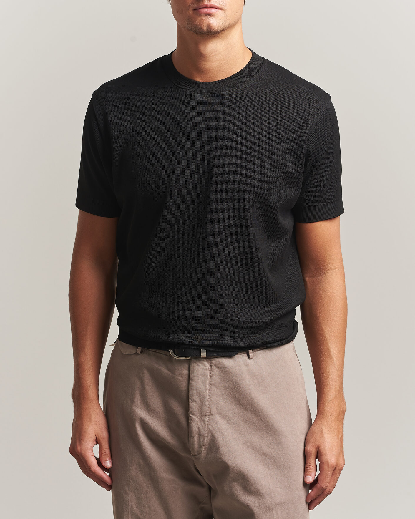Men | T-Shirts | Sunspel | Cotton Piquet T-Shirt Black