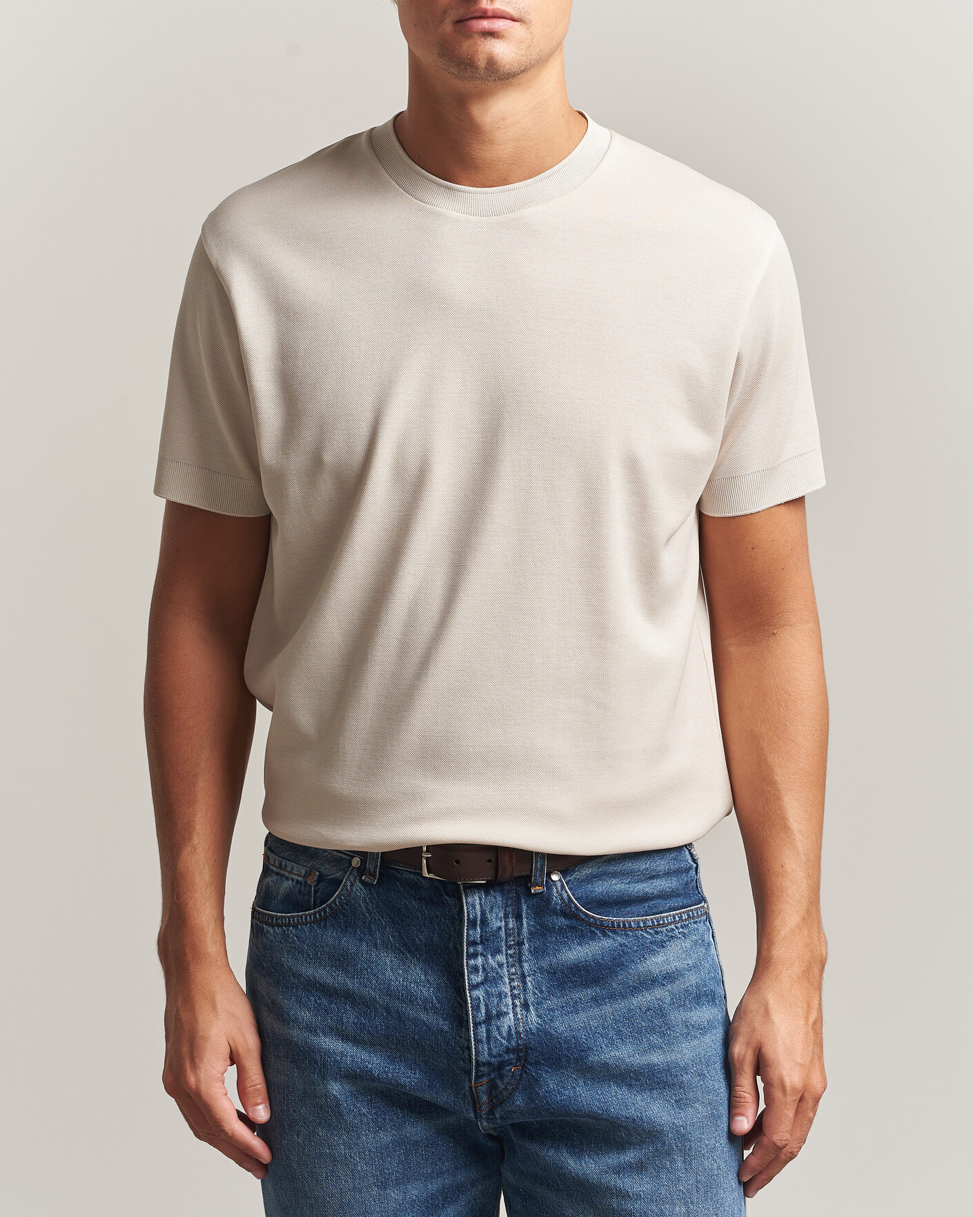 Men | T-Shirts | Sunspel | Cotton Piquet T-Shirt Swansdown