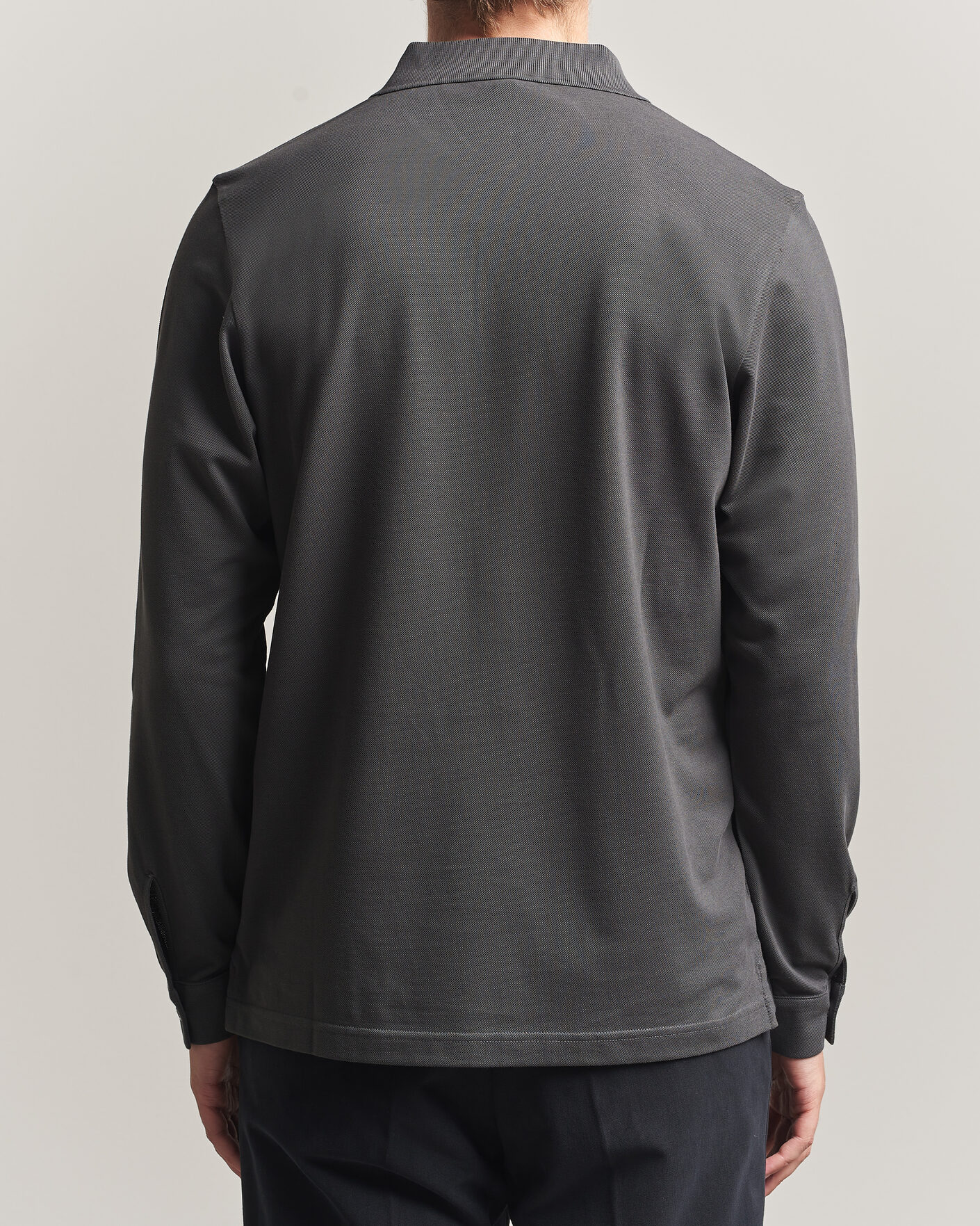 Men | Polo Shirts | Sunspel | Supima Cotton Long Sleeve Pique Polo Anthracite