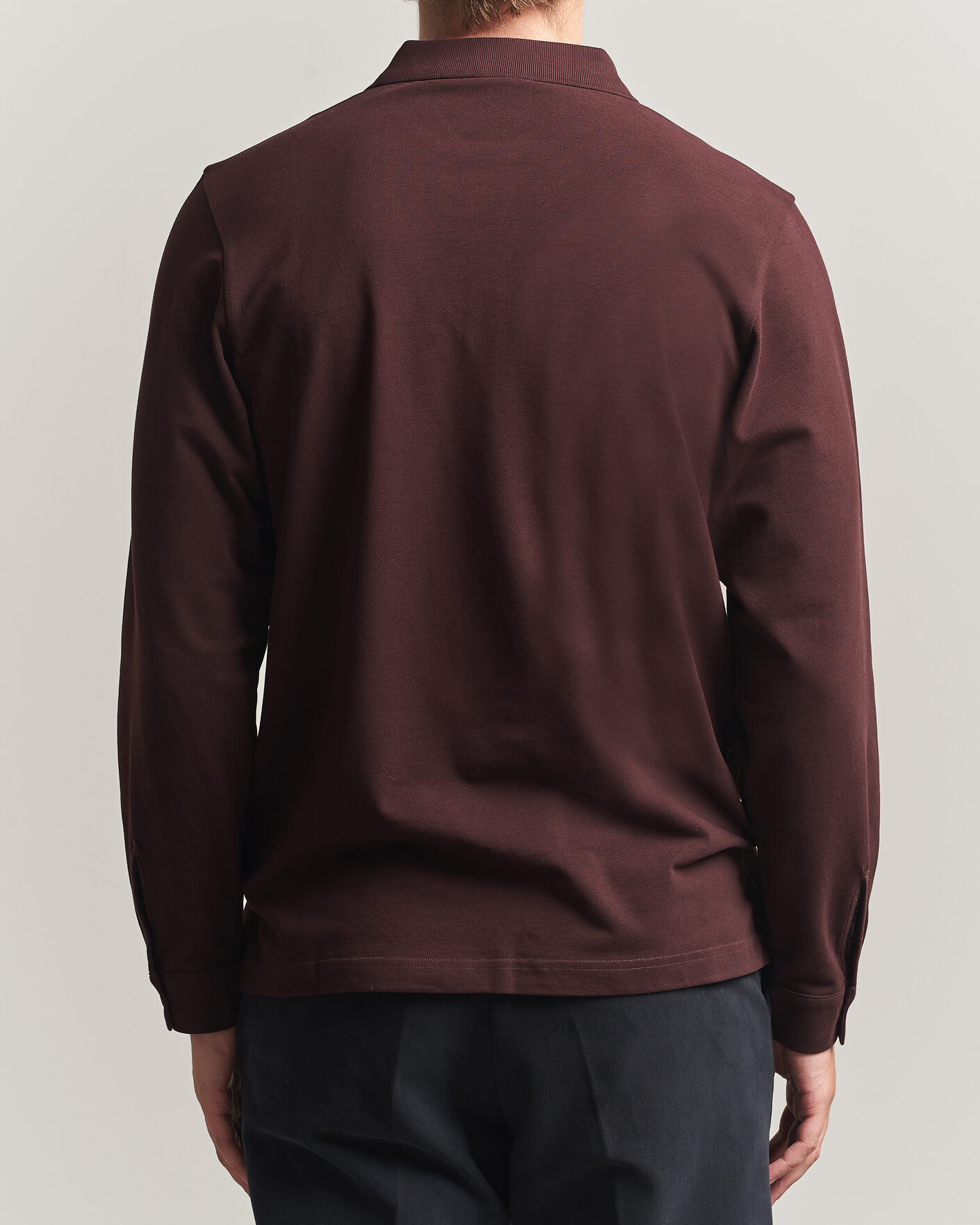 Men | Polo Shirts | Sunspel | Supima Cotton Long Sleeve Pique Polo Dark Brown