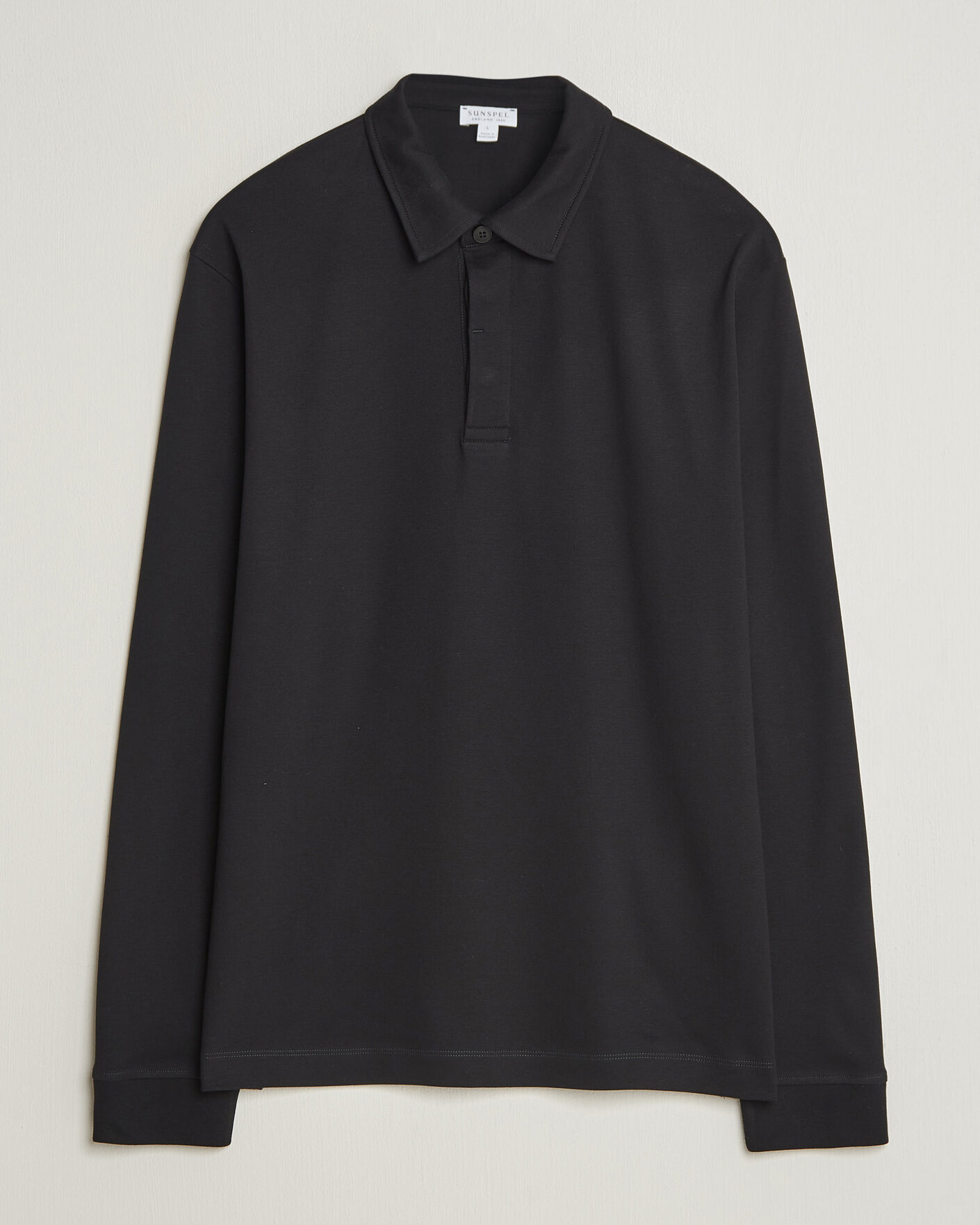 Men | Polo Shirts | Sunspel | Heavy Weight Supima Cotton Long Sleeve Polo Black