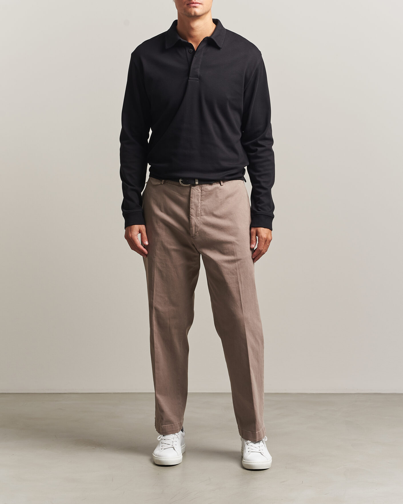 Men | Polo Shirts | Sunspel | Heavy Weight Supima Cotton Long Sleeve Polo Black
