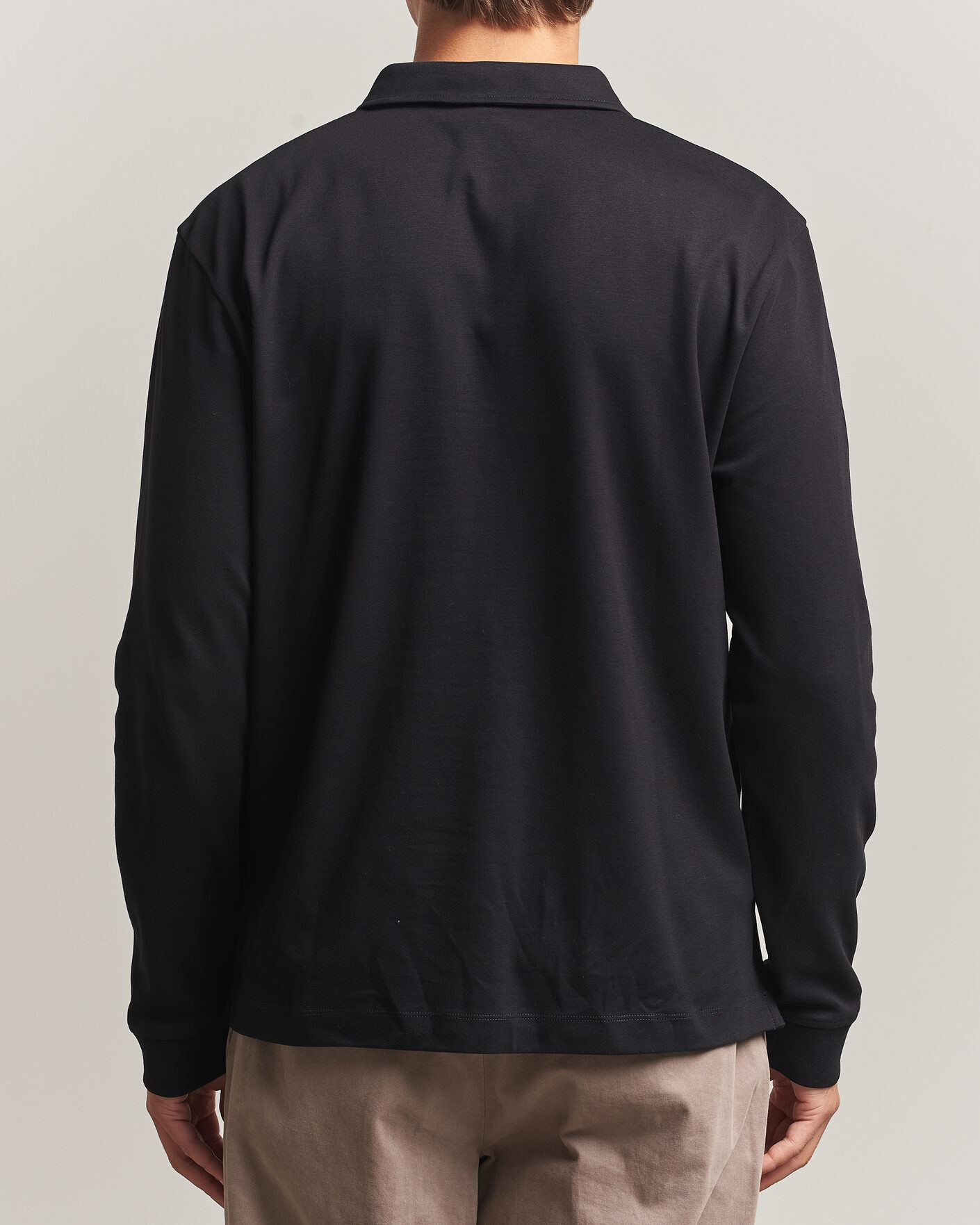 Men | Polo Shirts | Sunspel | Heavy Weight Supima Cotton Long Sleeve Polo Black