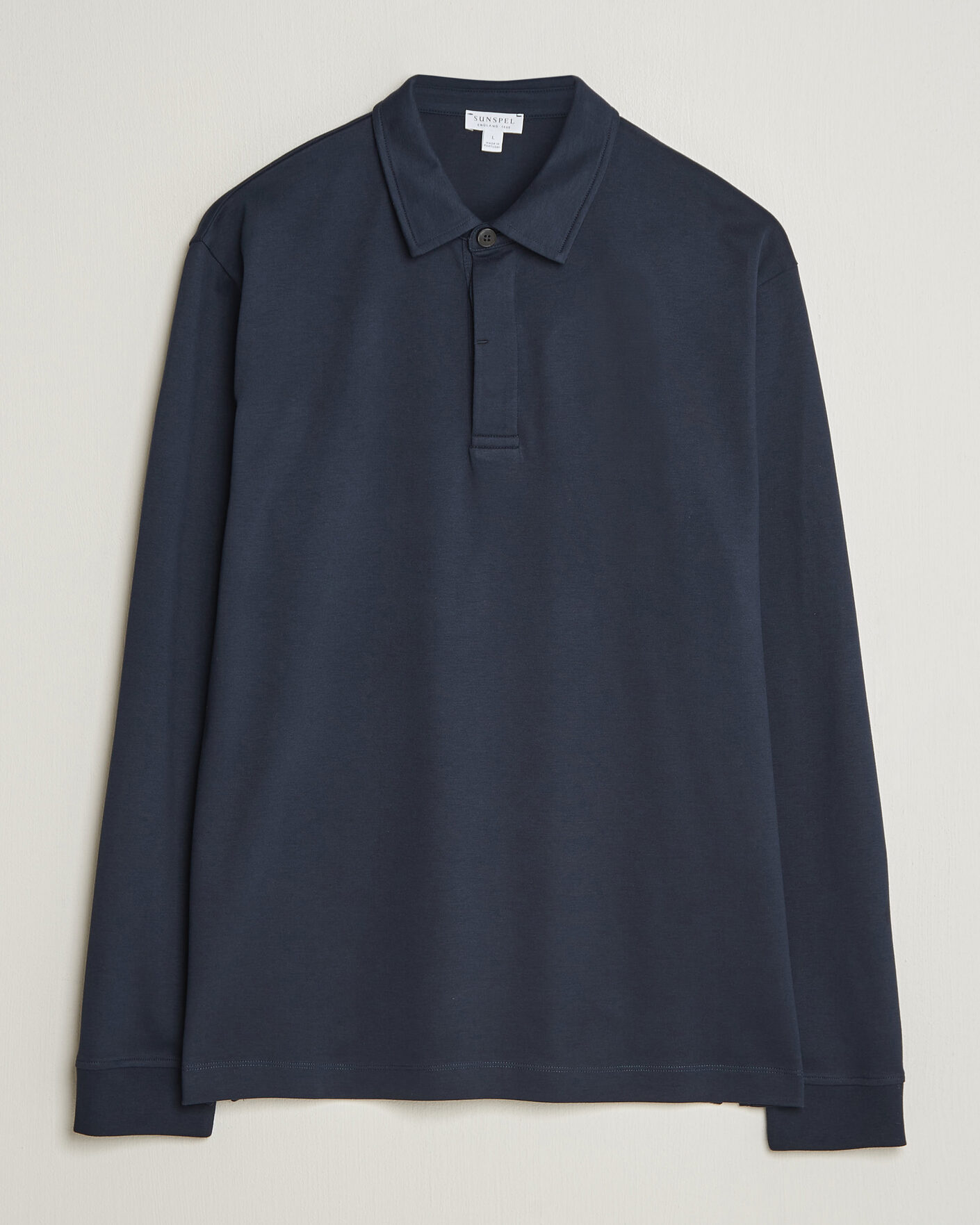 Men | Polo Shirts | Sunspel | Heavy Weight Supima Cotton Long Sleeve Polo Navy