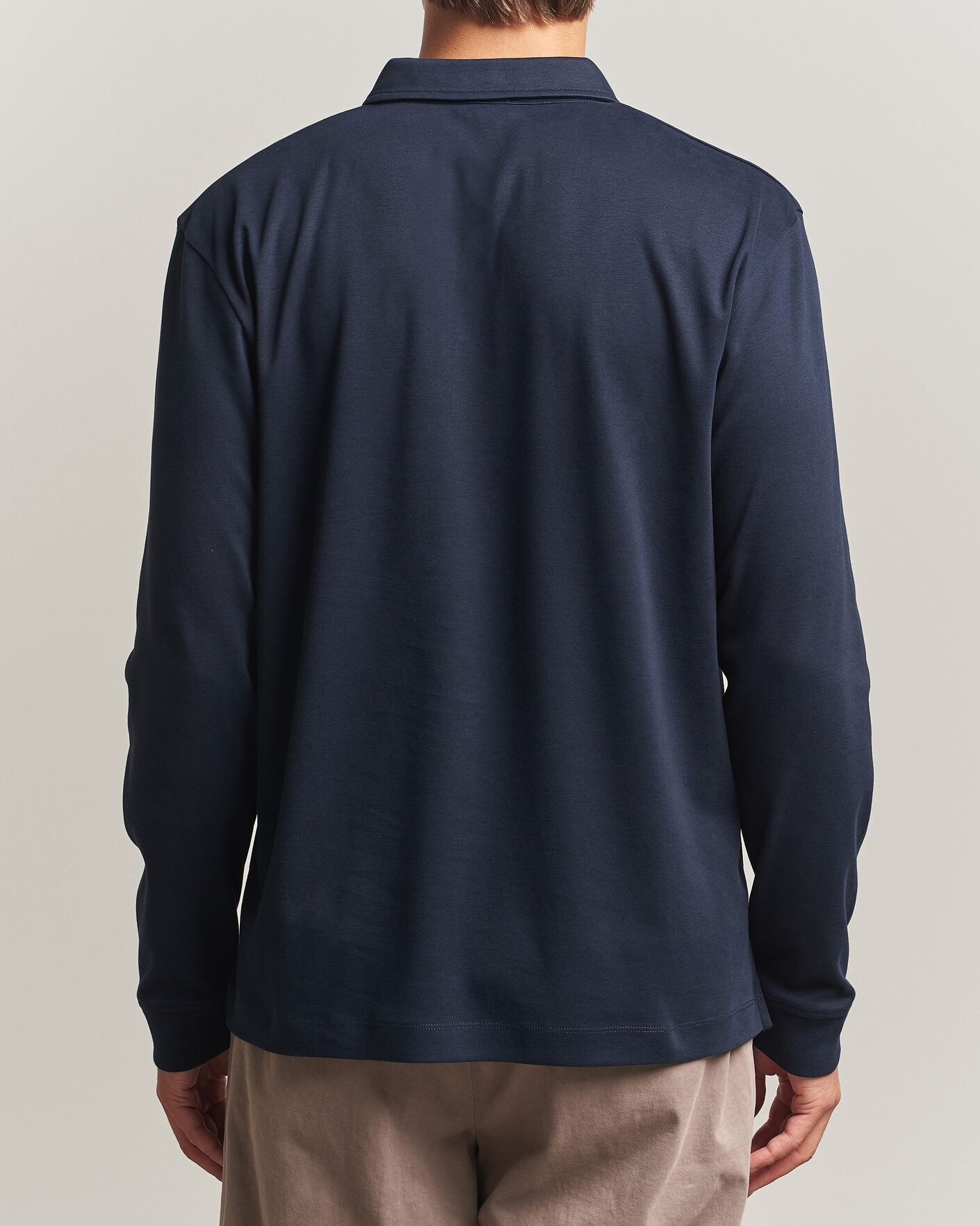 Men | Polo Shirts | Sunspel | Heavy Weight Supima Cotton Long Sleeve Polo Navy
