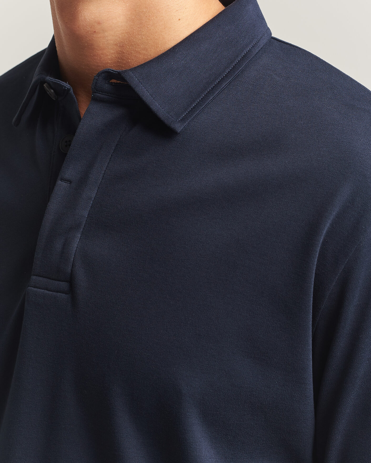 Men | Polo Shirts | Sunspel | Heavy Weight Supima Cotton Long Sleeve Polo Navy