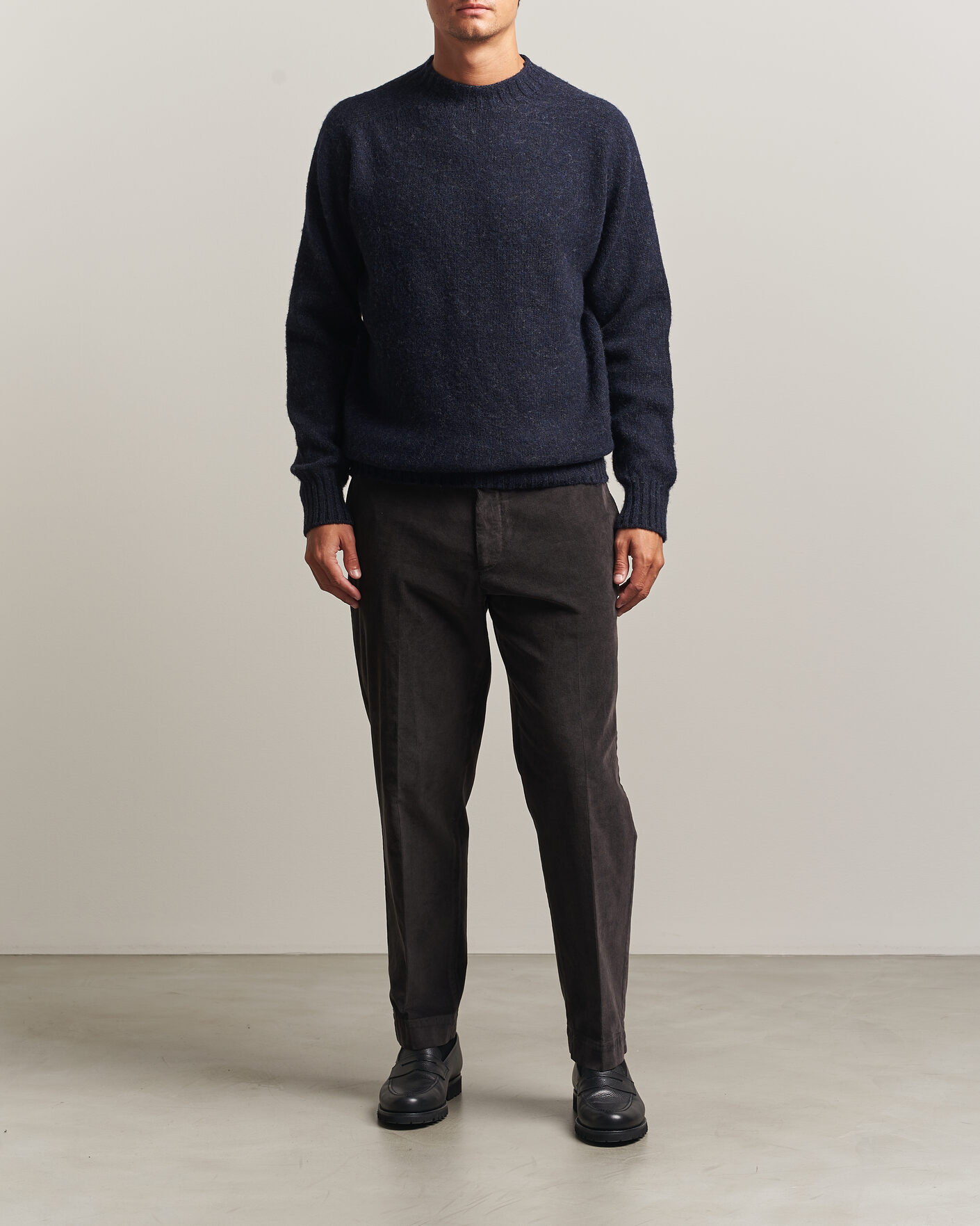 Men | Sweaters & Knitwear | Sunspel | Brushed Shetland Crew Neck Dark Navy