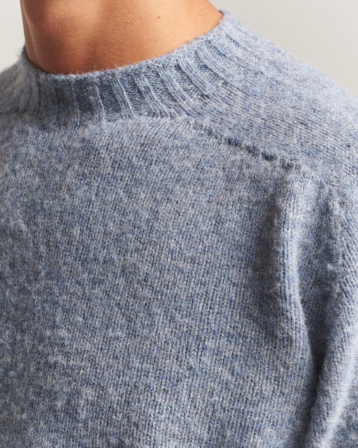 Men | Sweaters & Knitwear | Sunspel | Brushed Shetland Crew Neck Powder Blue