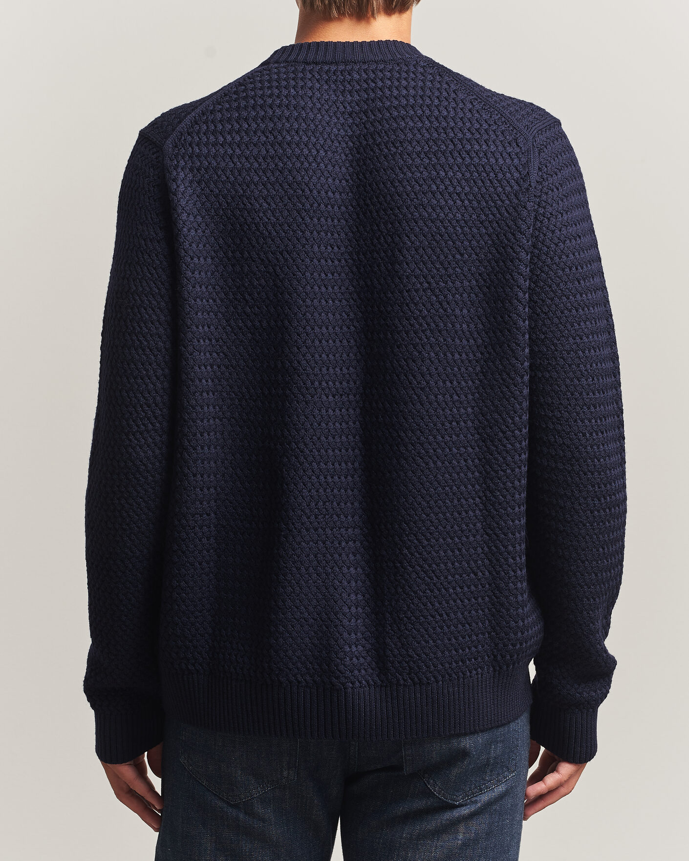 Men | Sweaters & Knitwear | Sunspel | Merino Basketweave Stitch Jumper Navy