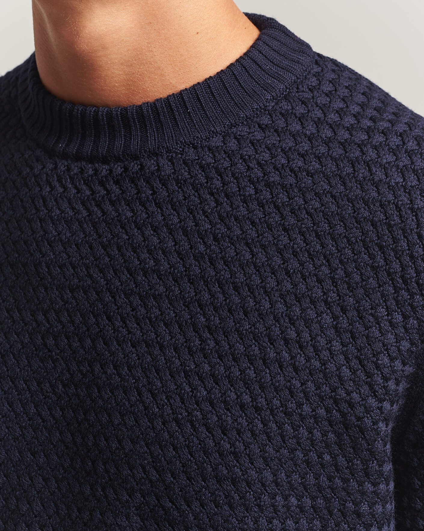 Men | Sweaters & Knitwear | Sunspel | Merino Basketweave Stitch Jumper Navy
