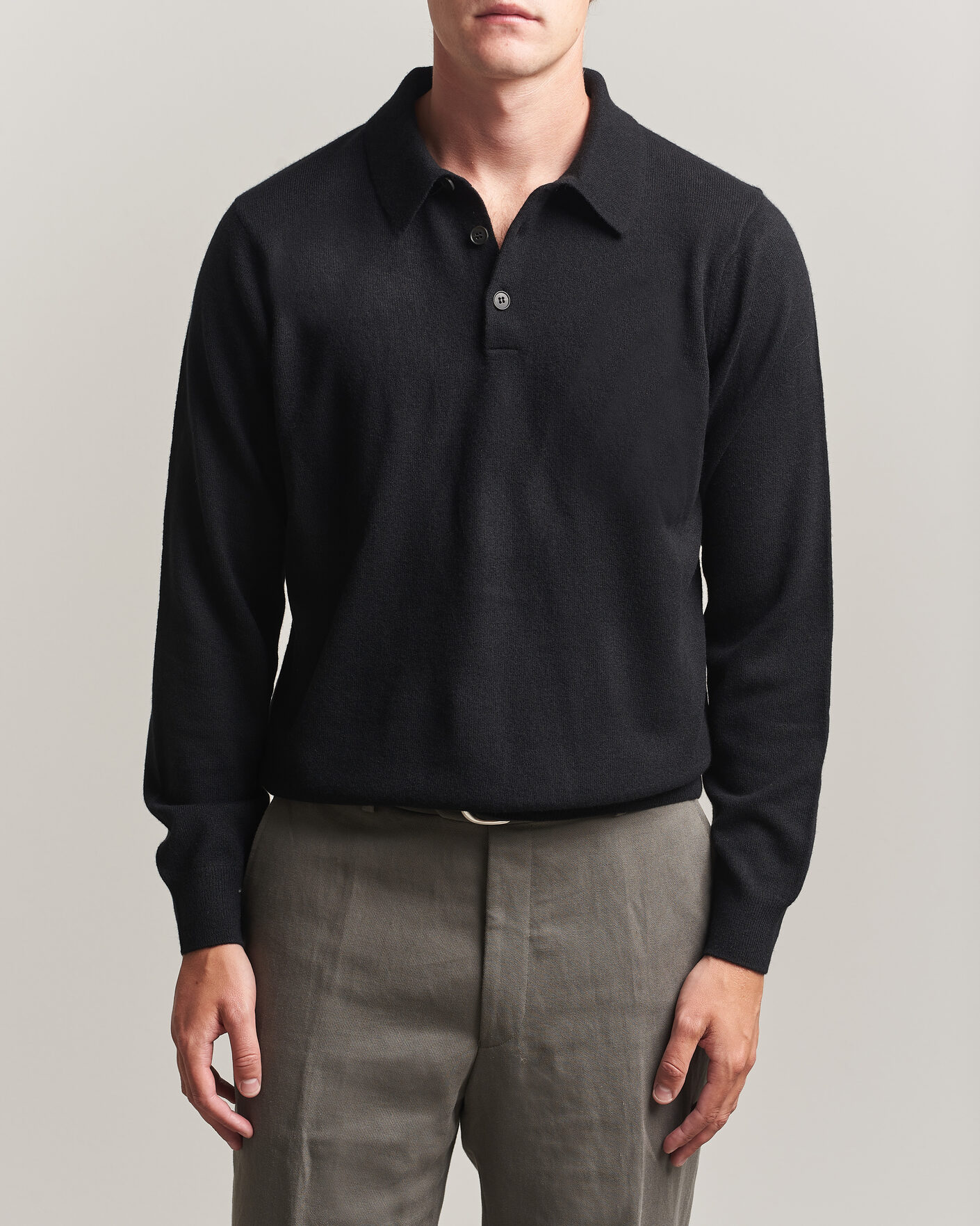 Men | Sweaters & Knitwear | Sunspel | Cashmere Polo Black