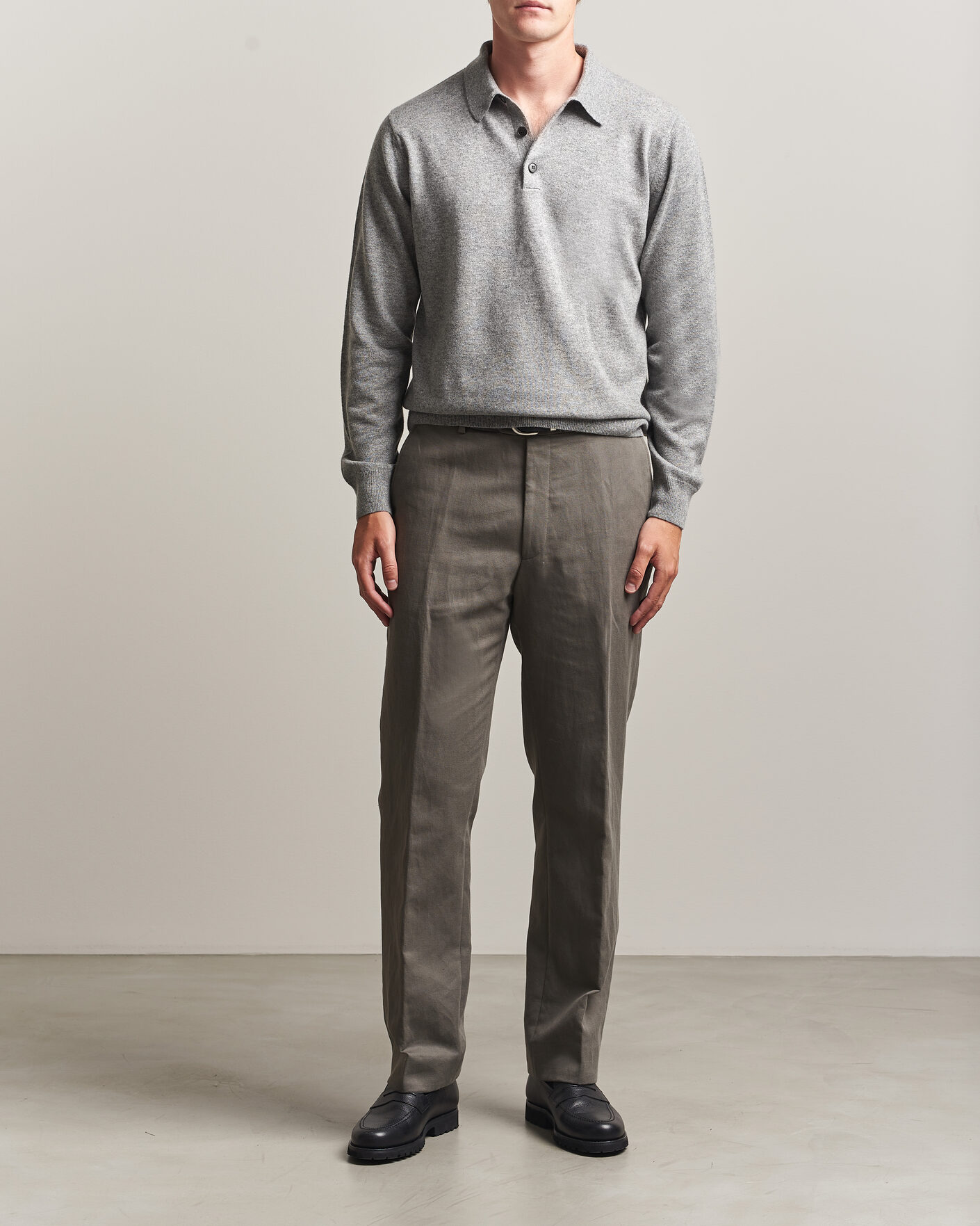 Men | Sweaters & Knitwear | Sunspel | Cashmere Polo Grey Melange