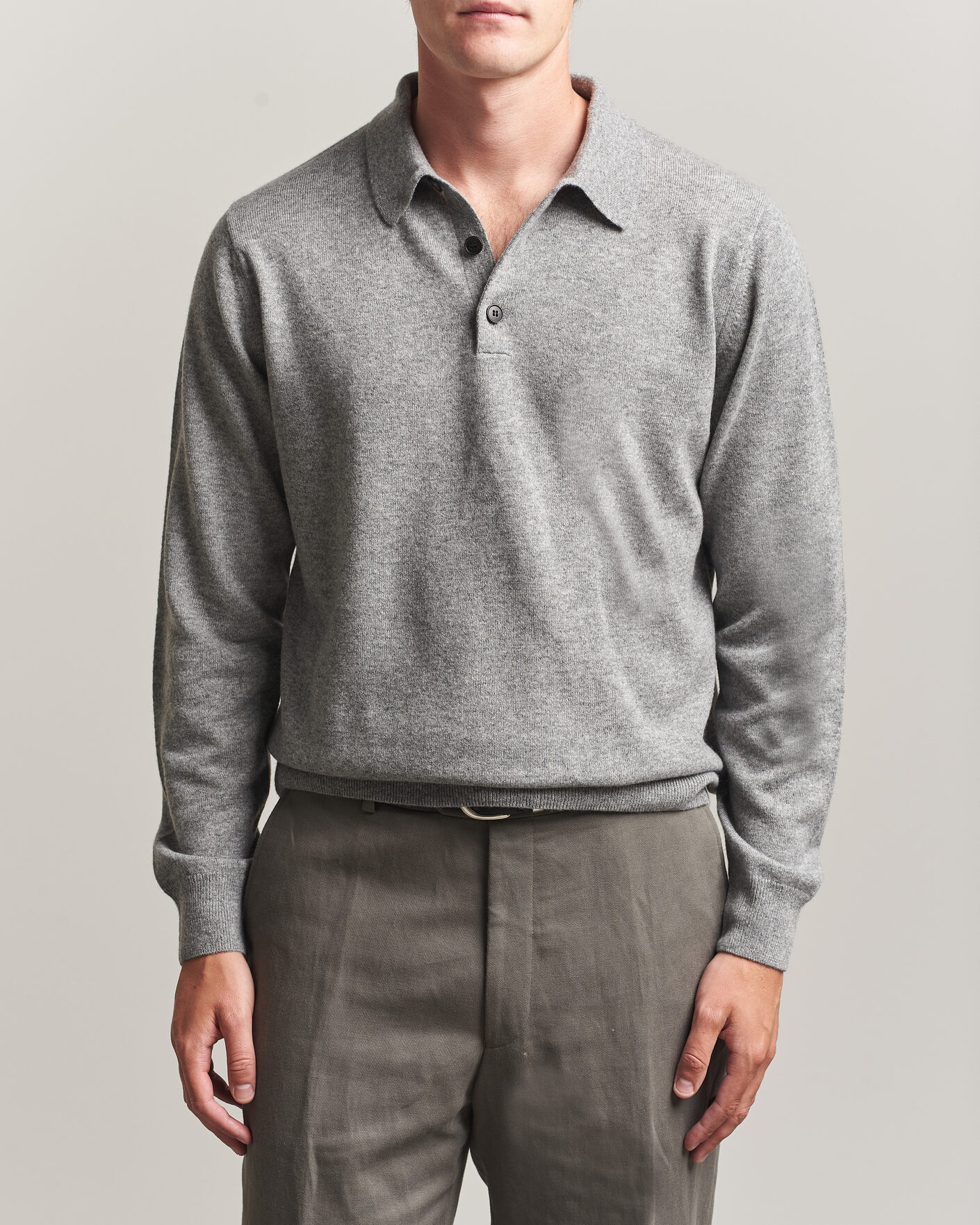 Men | Sweaters & Knitwear | Sunspel | Cashmere Polo Grey Melange