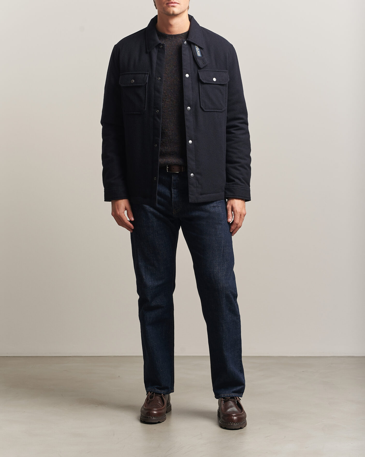 Men | Coats & Jackets | Woolrich | Alaskan Wool Light Padded Shirt Jacket Melton Blue