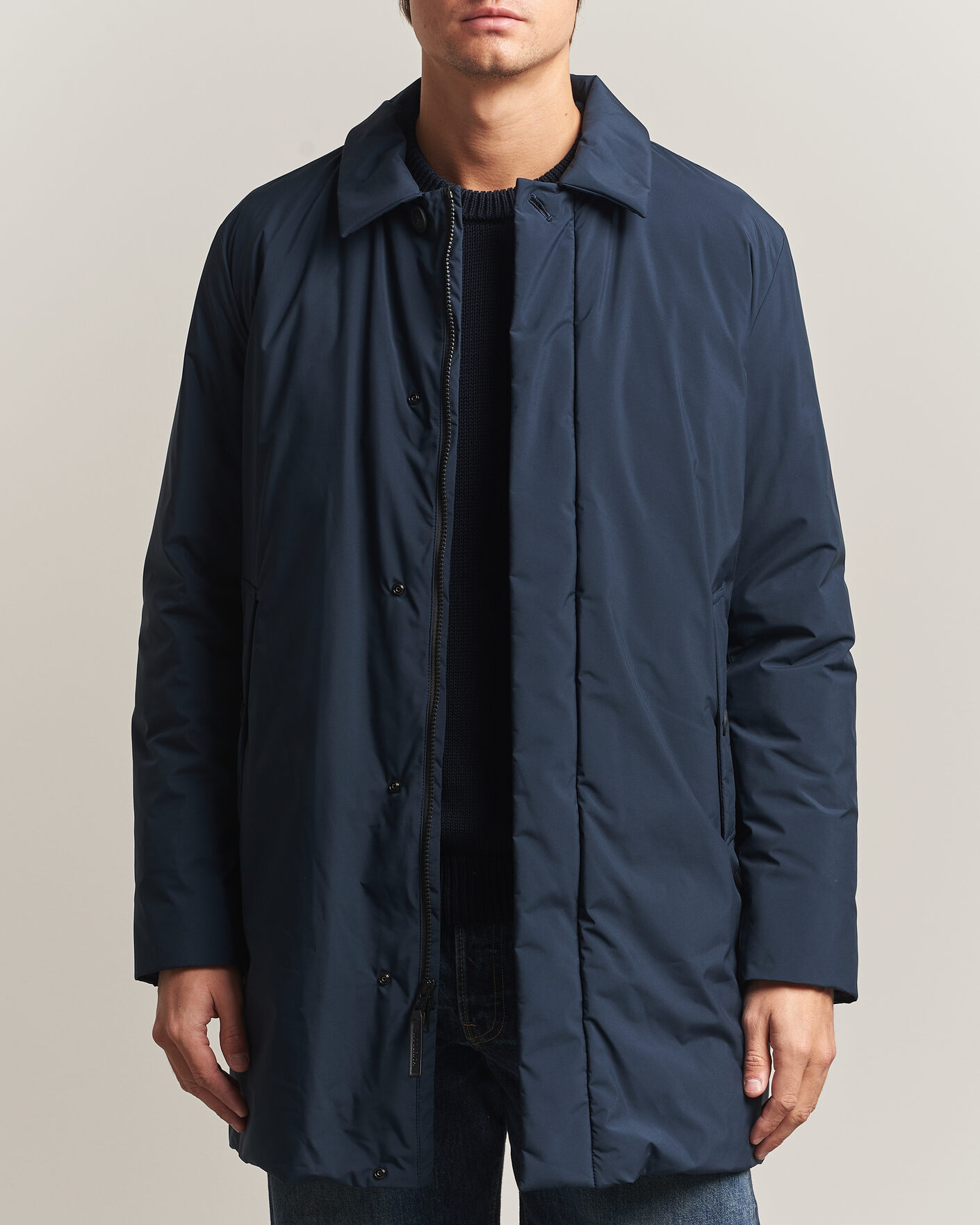 Men | Coats & Jackets | Woolrich | Cloud Lamar Light Padded Coat Melton Blue
