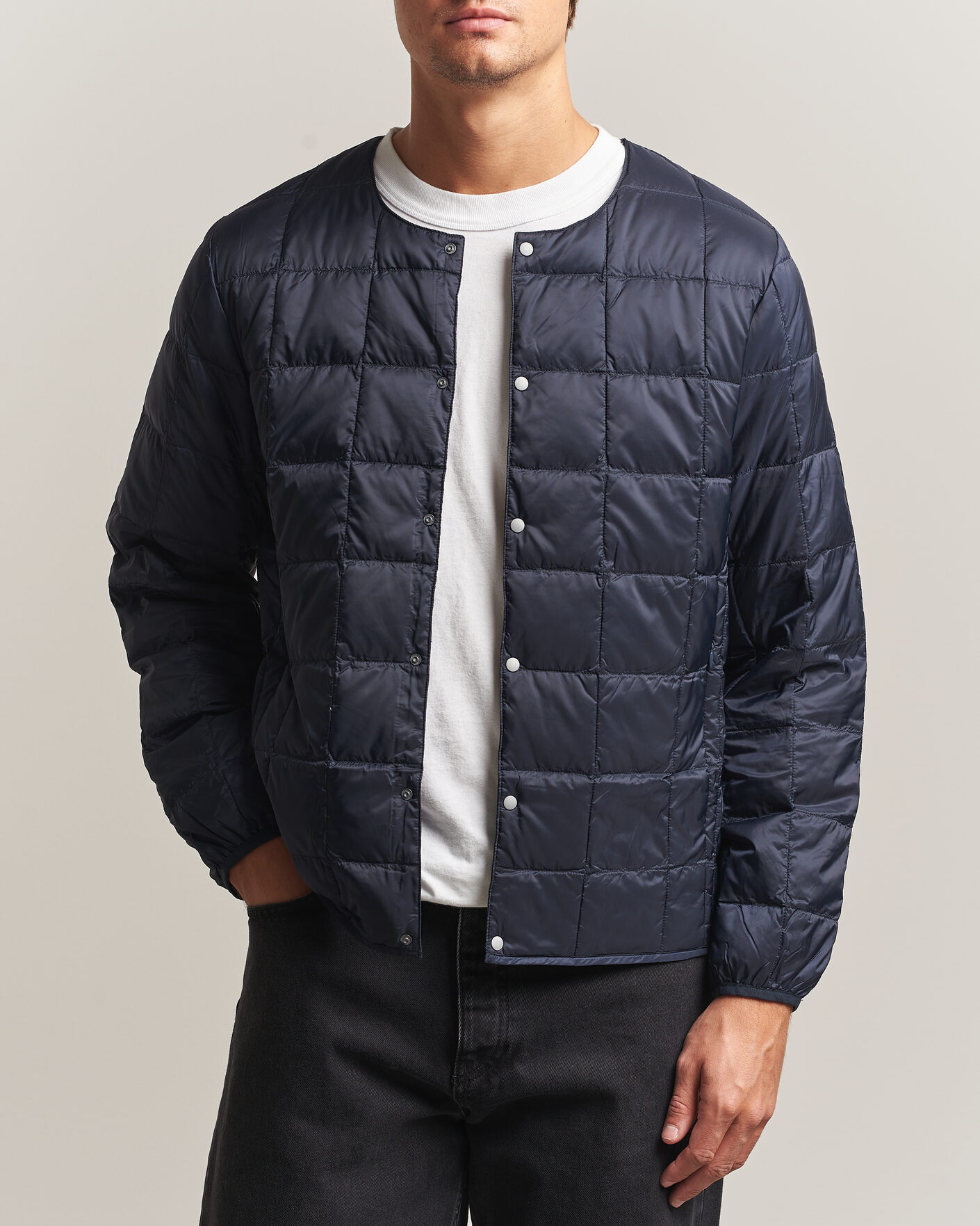 Men | Coats & Jackets | TAION | Crew Neck Button Down Jacket Dark Navy