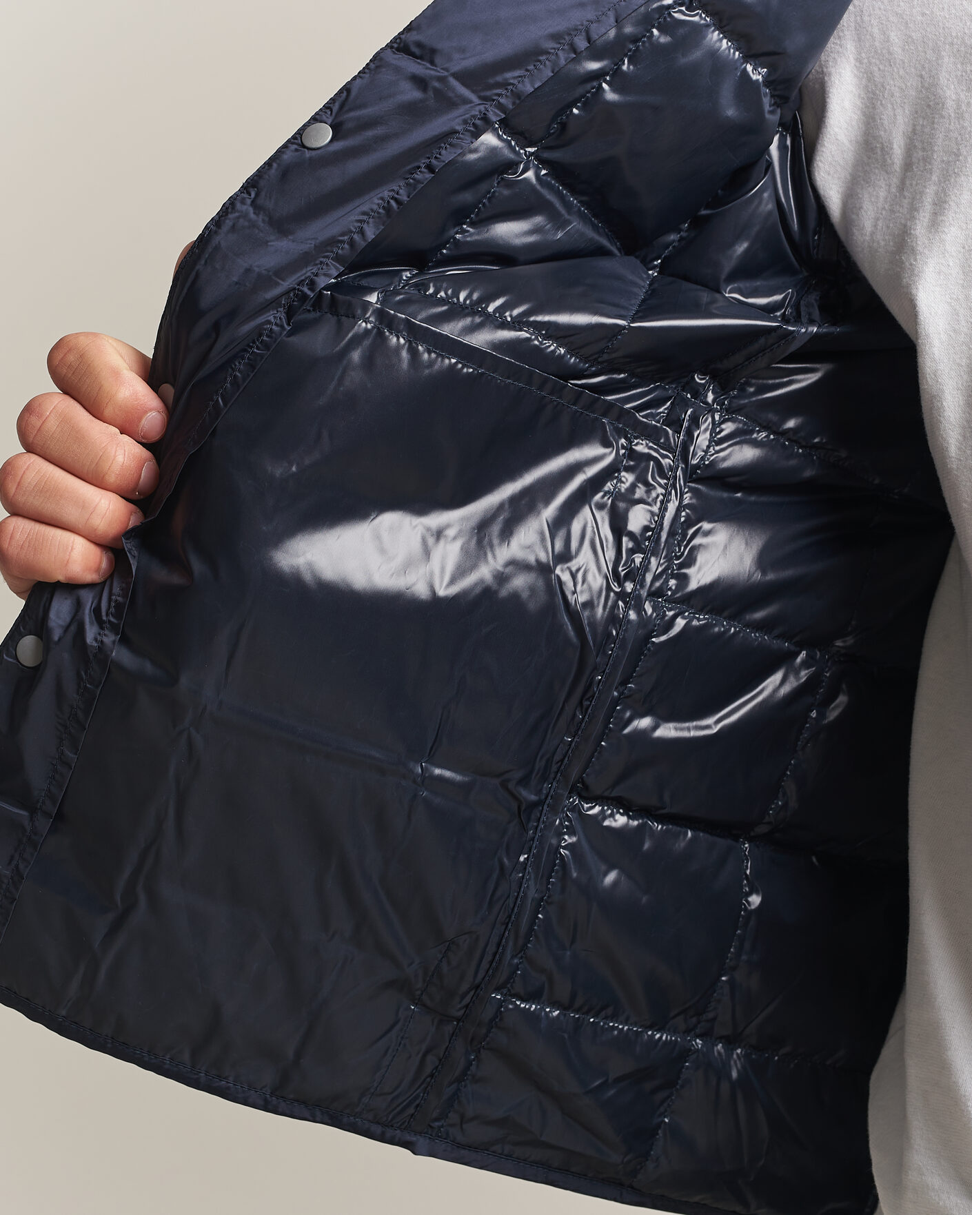 Men | Coats & Jackets | TAION | Crew Neck Button Down Jacket Dark Navy