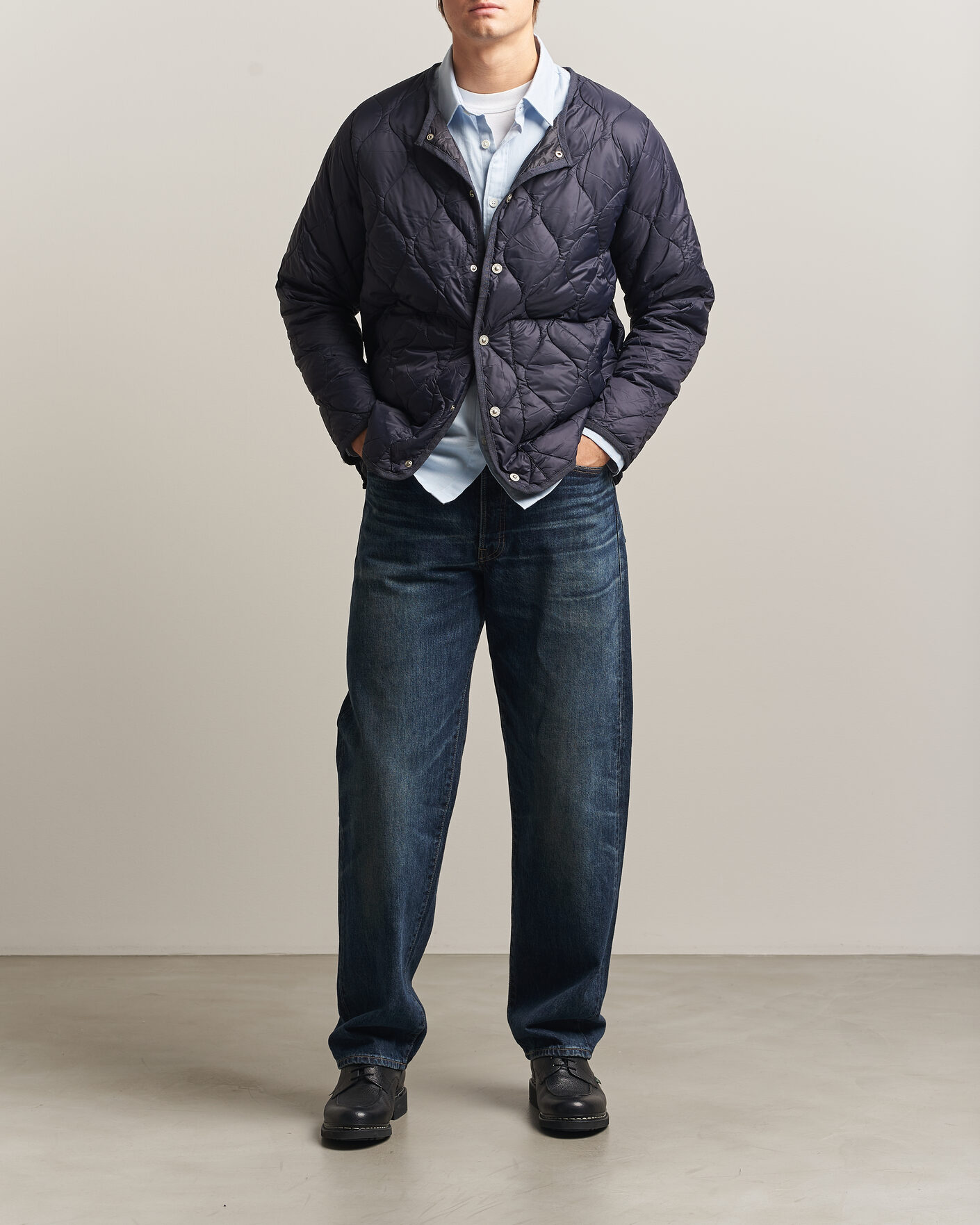 Men | Coats & Jackets | TAION | Military Crew Neck Down Jacket Dark Navy