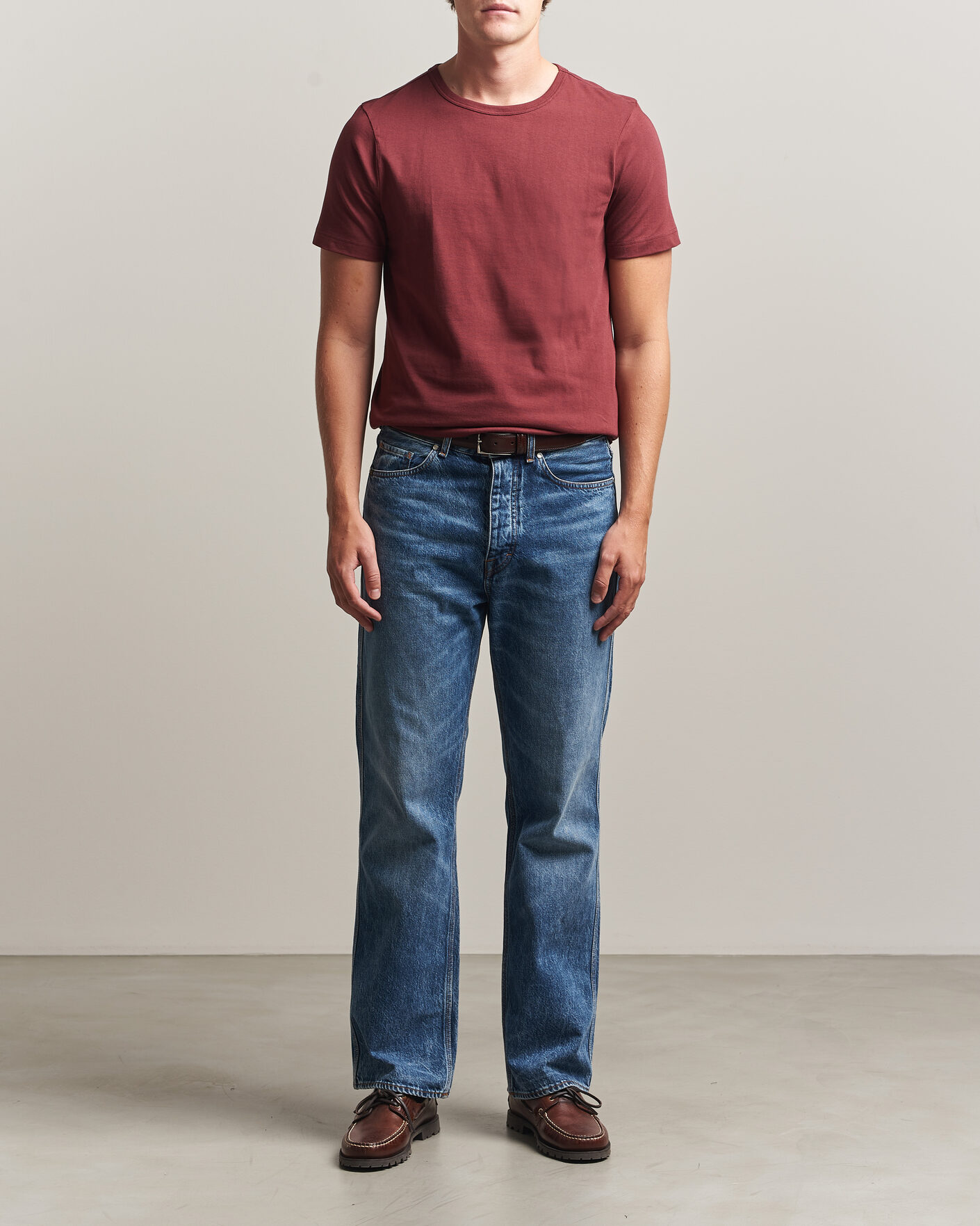 Men | T-Shirts | Merz b. Schwanen | 1950s Classic Loopwheeled T-shirt Burgundy