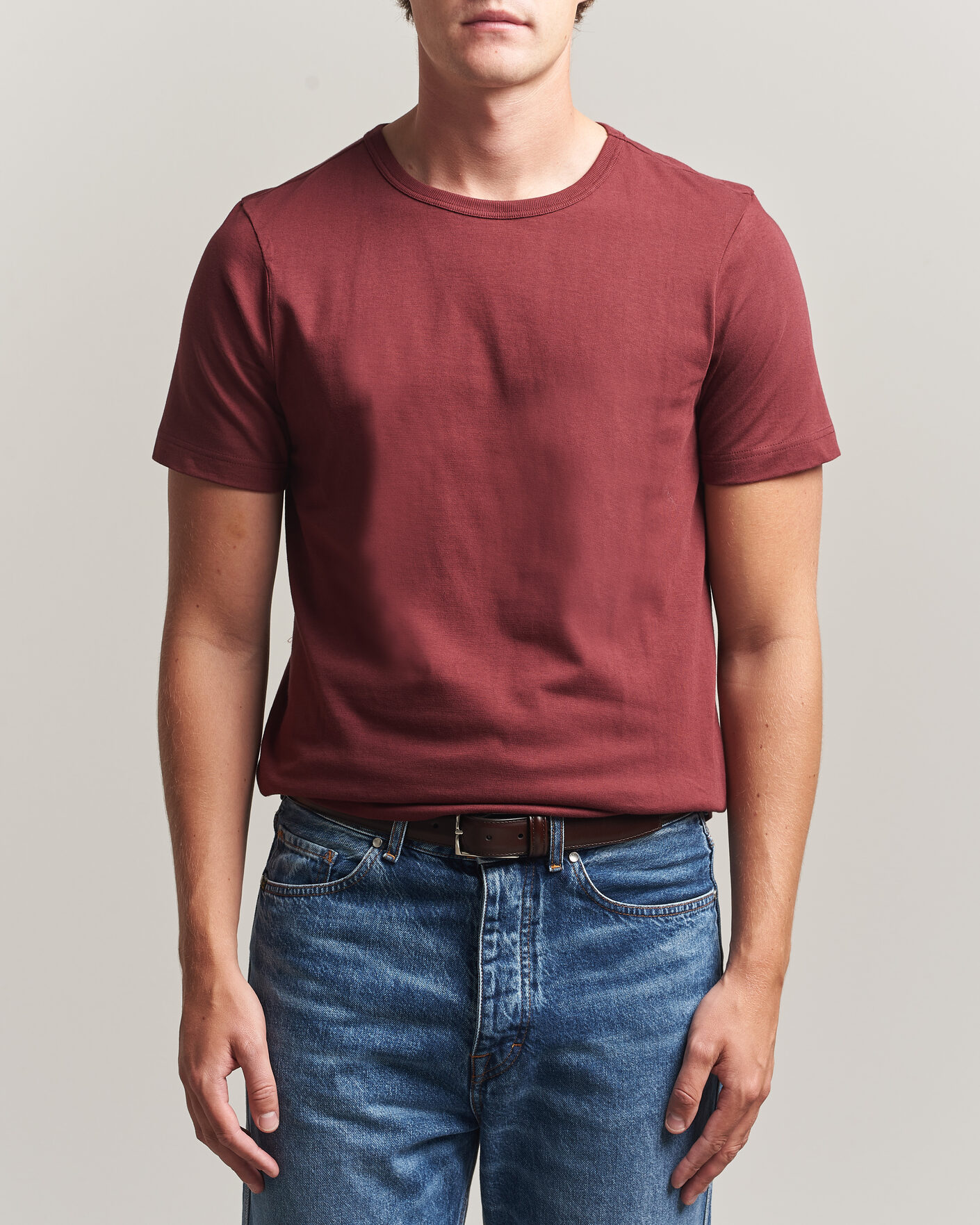 Men | T-Shirts | Merz b. Schwanen | 1950s Classic Loopwheeled T-shirt Burgundy