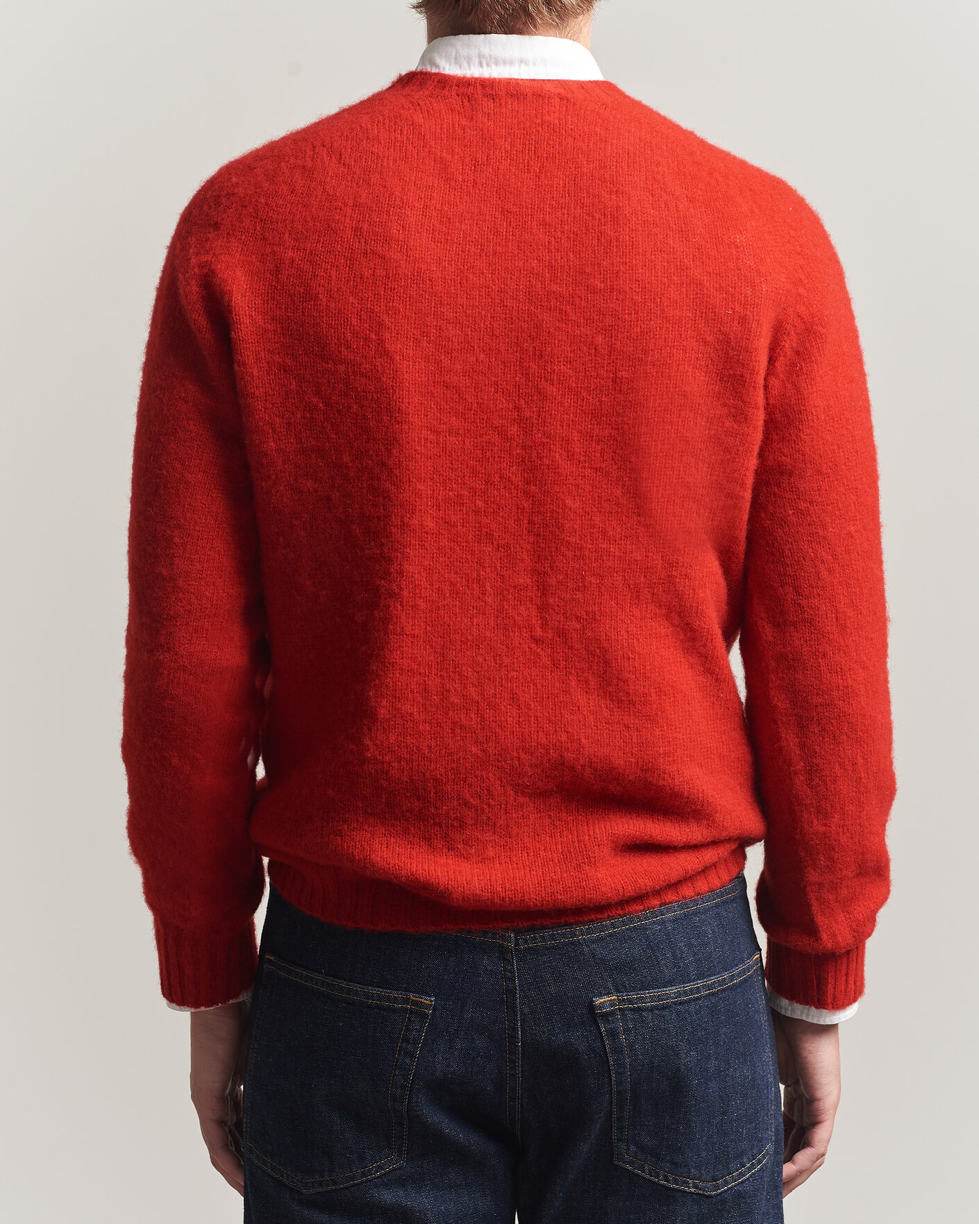 Men | Sweaters & Knitwear | Harley Of Scotland | Brushed Supersoft Lambswool Crewneck Cardinal