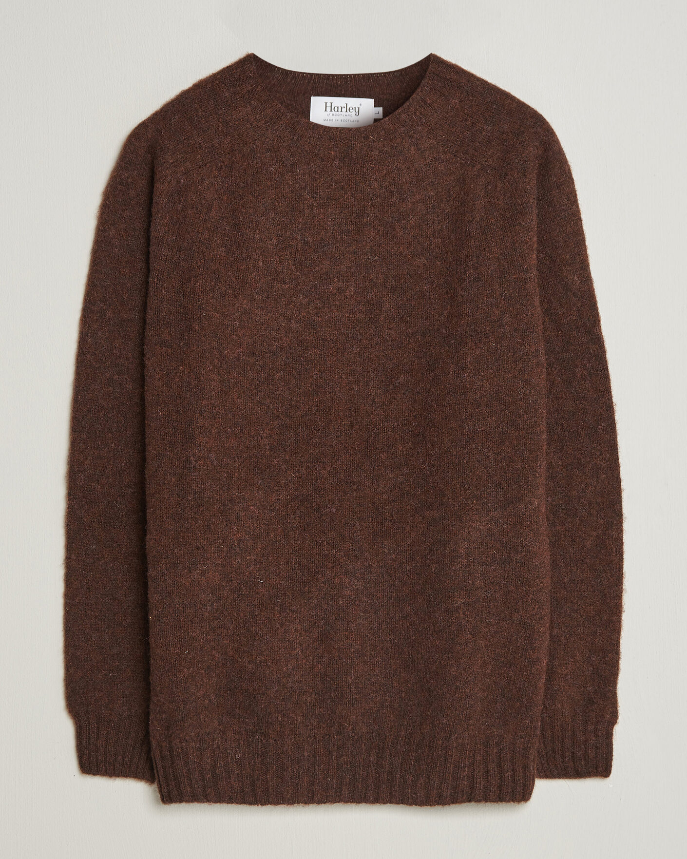 Men | Sweaters & Knitwear | Harley Of Scotland | Brushed Supersoft Lambswool Crewneck Marron